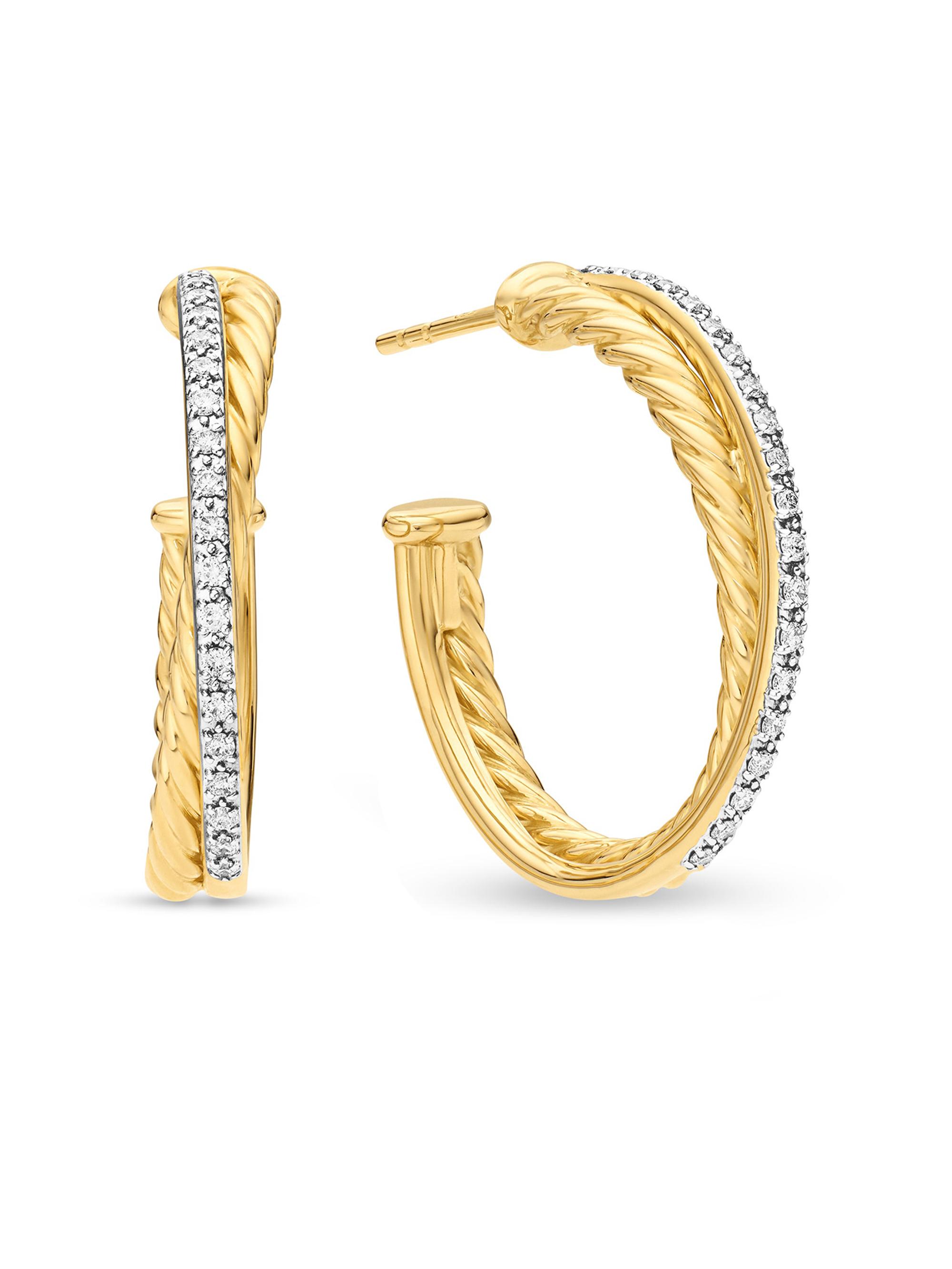 David Yurman Women's Crossover Hoop Earrings in 18K Yellow Gold with Diamonds, 26.5mm - Diamond