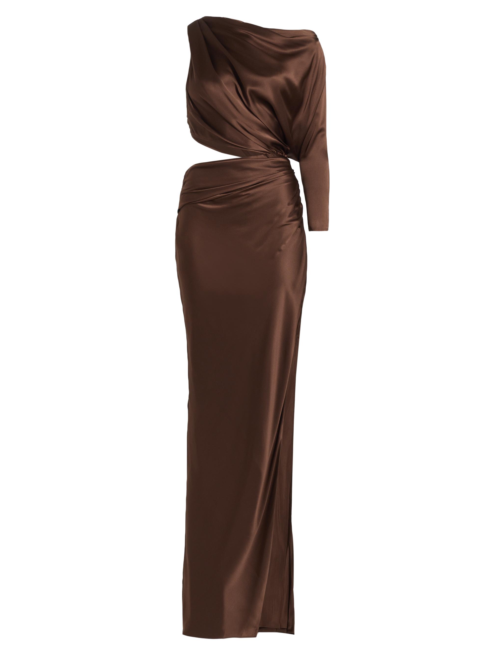 The Sei Women's Draped Asymmetric Satin Cut-Out Gown - Chocolate