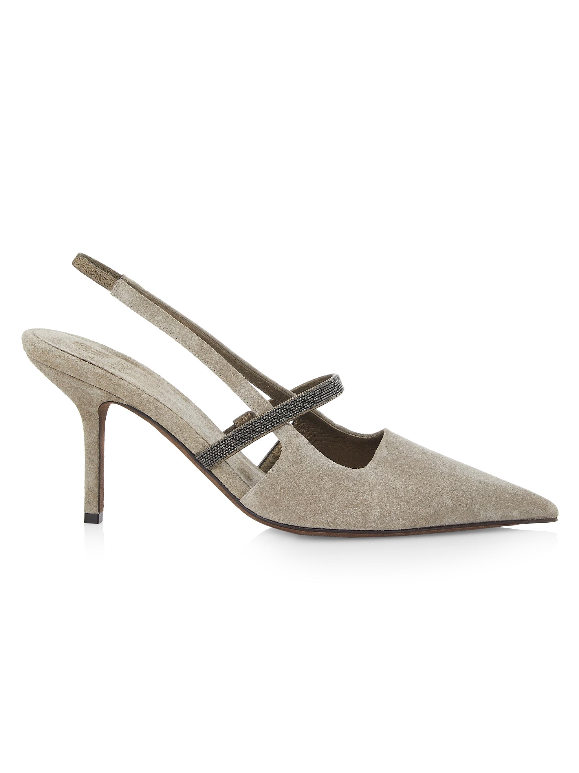 Brunello Cucinelli Women's Beaded Suede 80MM Slingback Pumps - Grey
