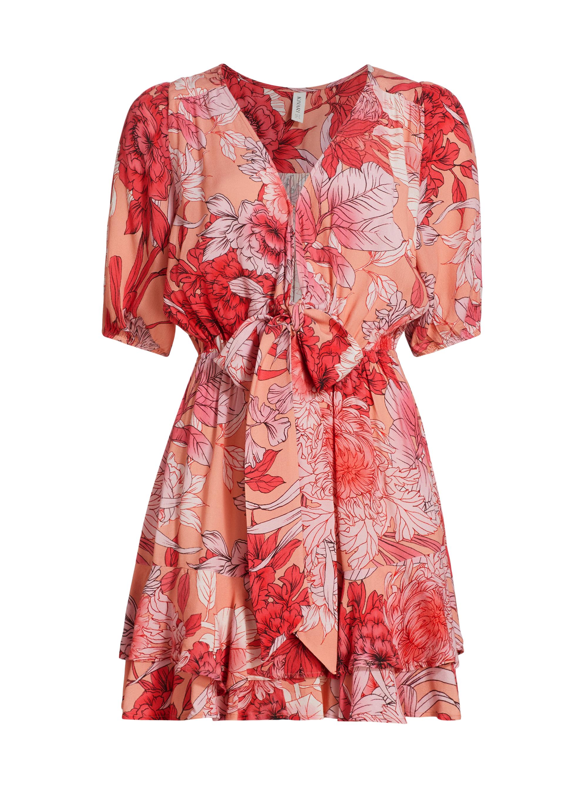 Kivari Women's Freya Floral Tie-Front Minidress - Pink Large Floral