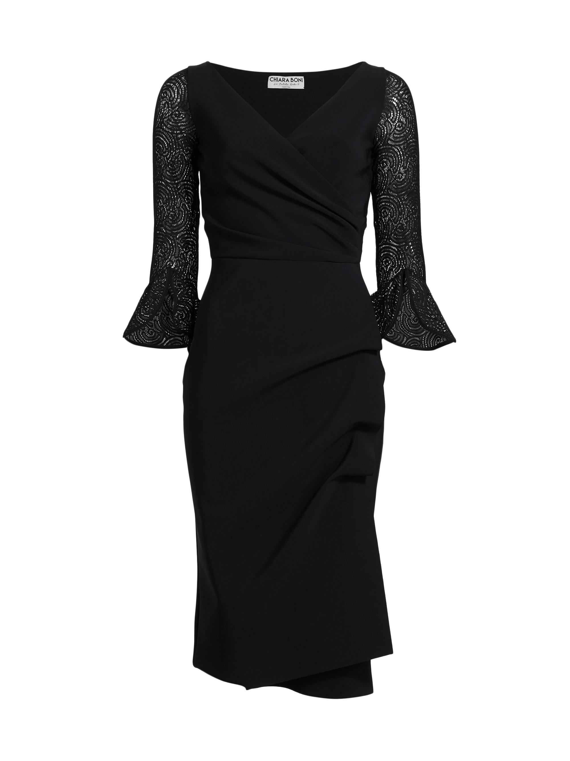 Chiara Boni La Petite Robe Women's Triana Lace-Sleeve Midi-Dress - Nero