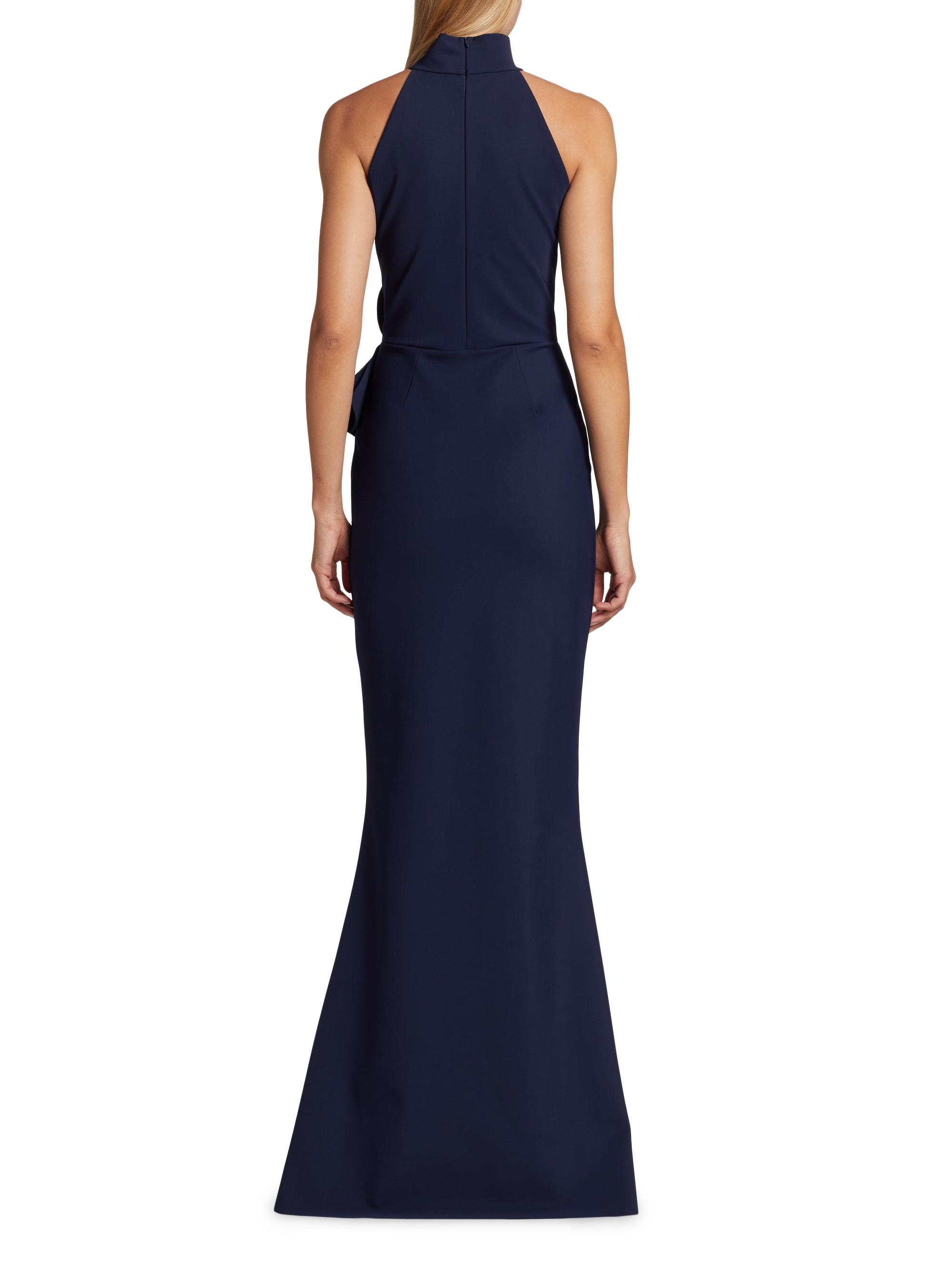 Chiara BONI LA Petite ROBE Hebana Halter Rosette Gown - Blue Notte