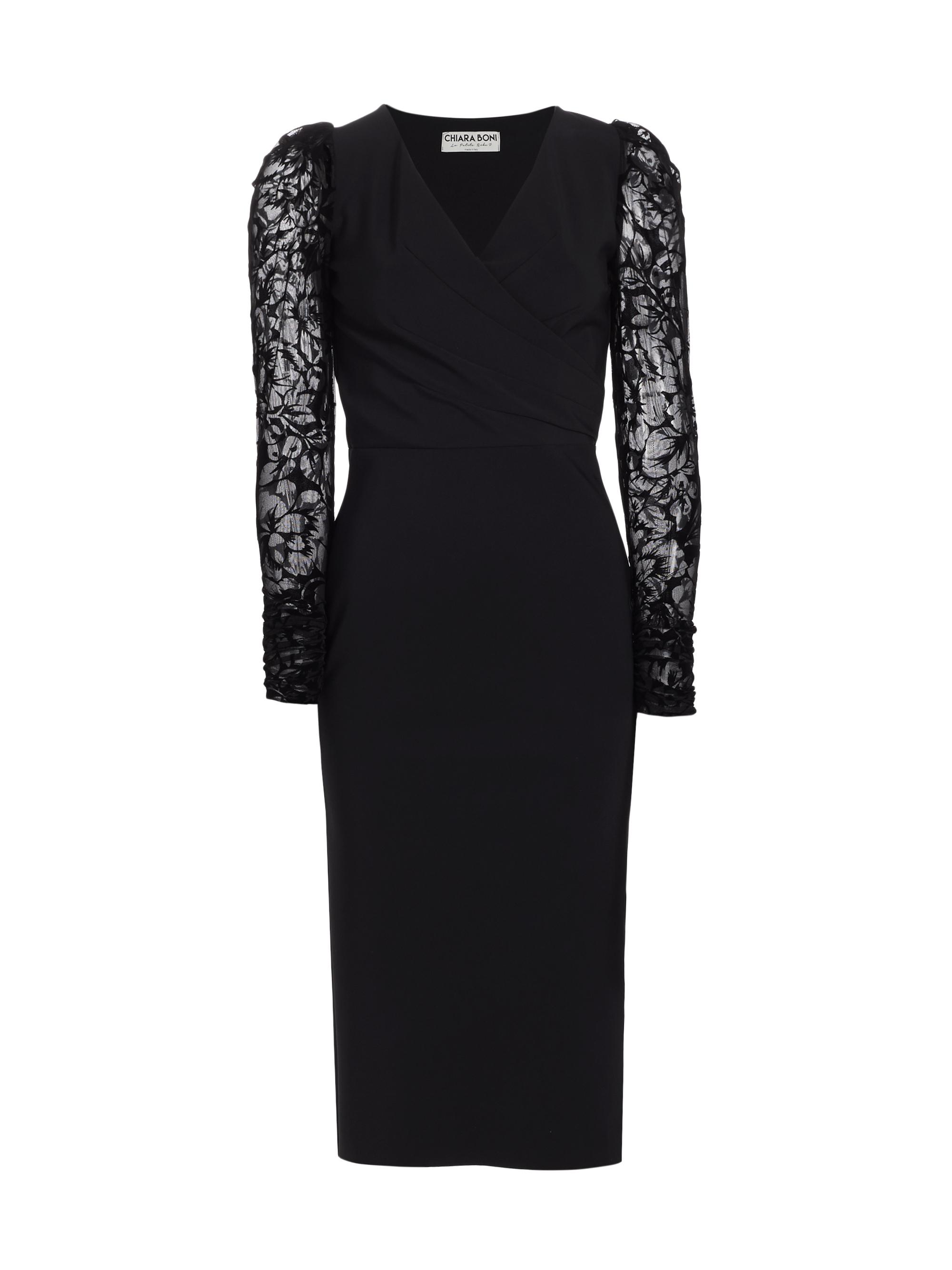Chiara Boni La Petite Robe Women's Inari Lace-Sleeve Cocktail Midi-Dress - Nero
