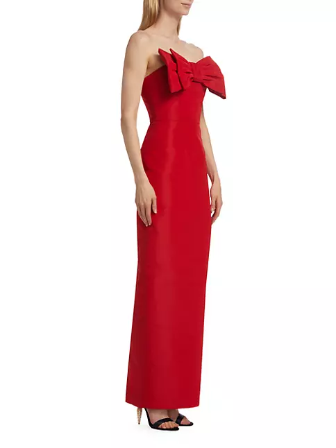 Shop Alexia María Romina Silk Bow-Embellished Column Gown | Saks Fifth ...