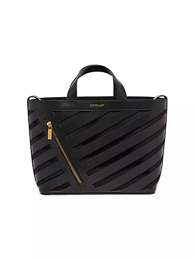 Off White Diag Cut-Out Leather Tote Bag - Black