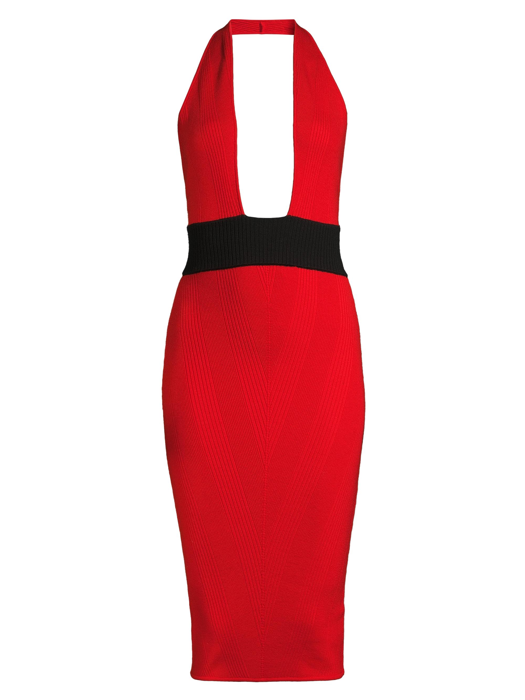Victor Glemaud Women's Ribbed Merino Halter Dress - Red Black