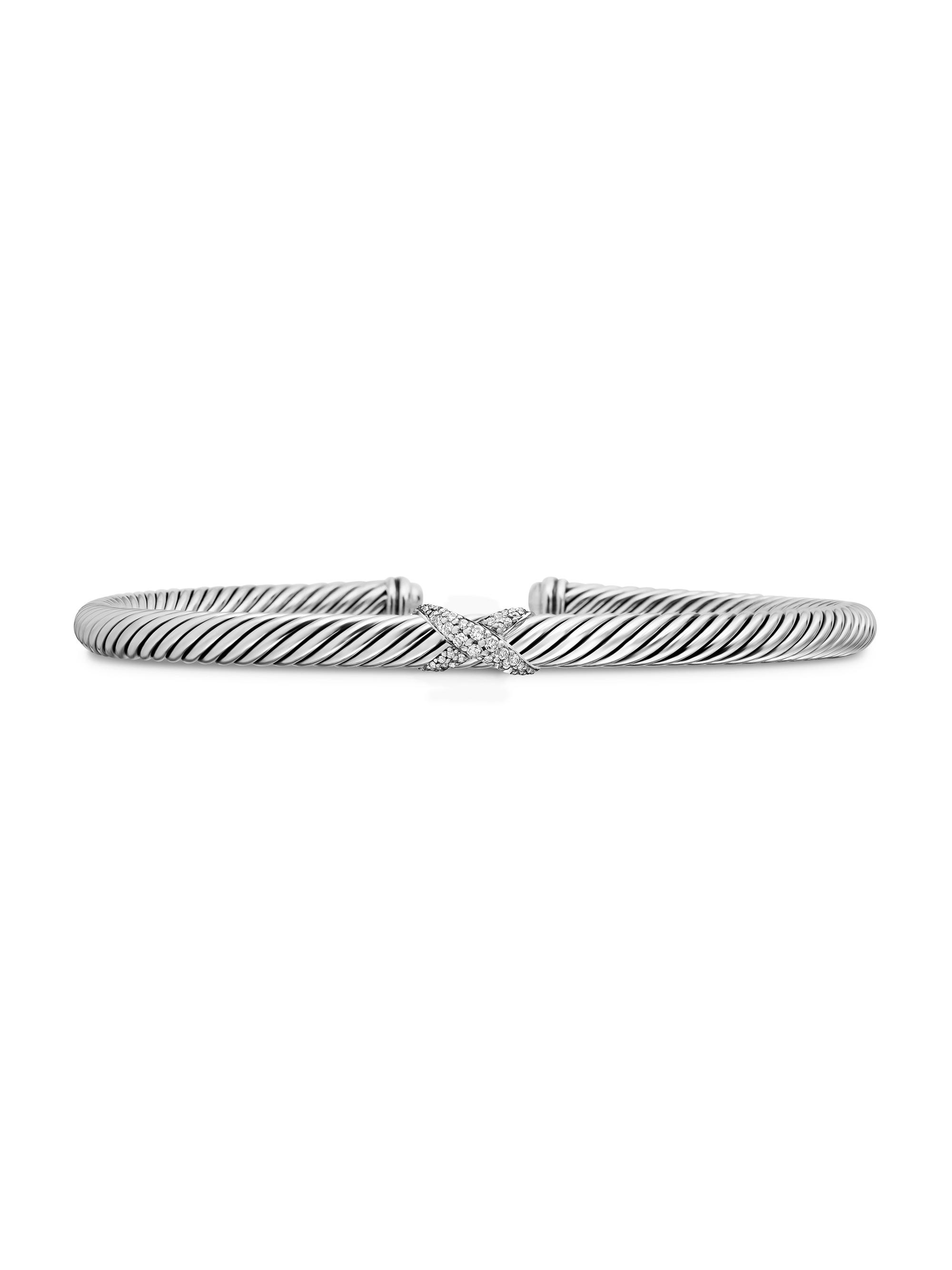 David Yurman Women's X Classic Cable Station Bracelet in Sterling Silver - Diamond