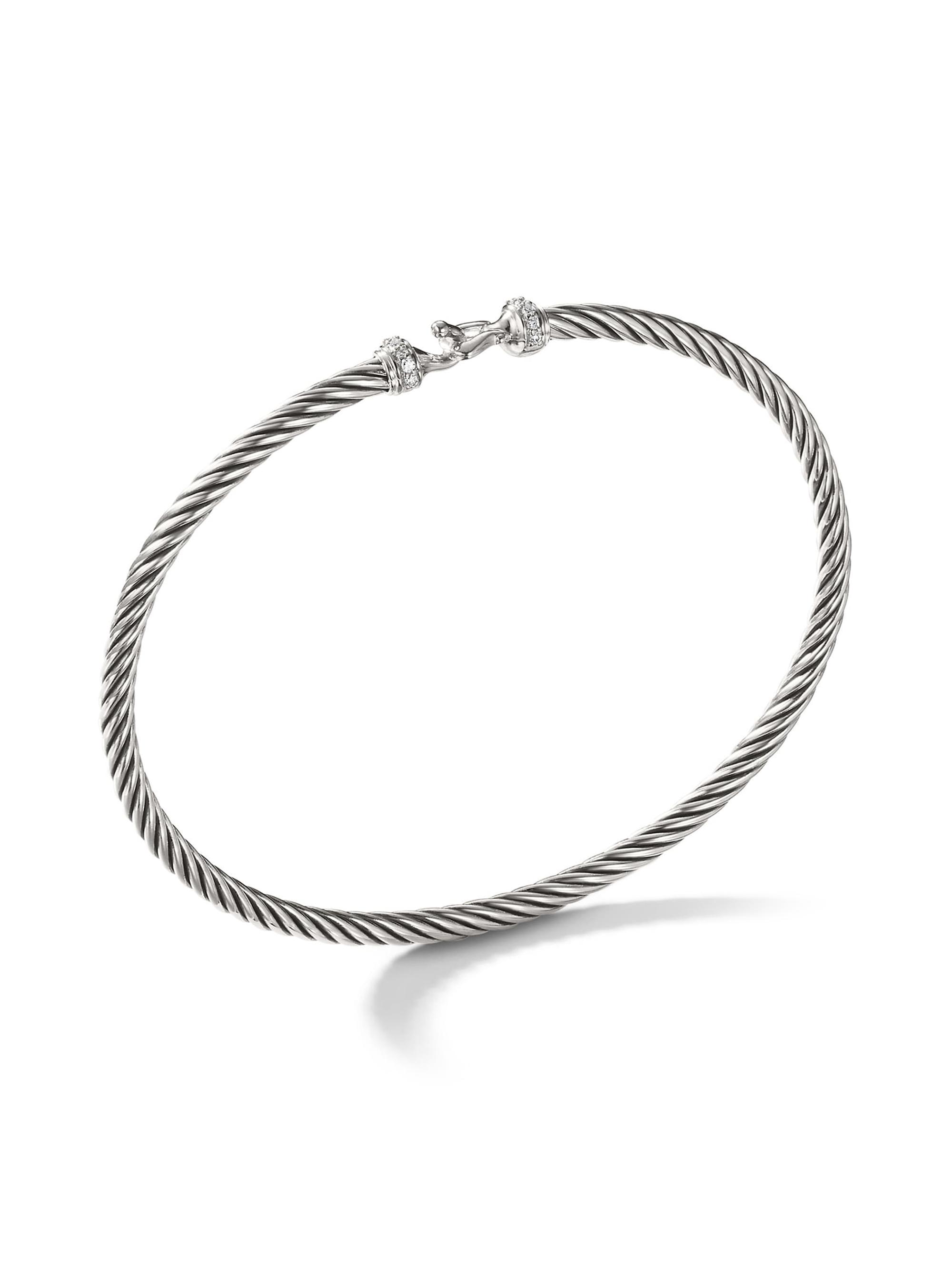 David Yurman Women's Cable Buckle Bracelet with Diamonds/3mm - Silver