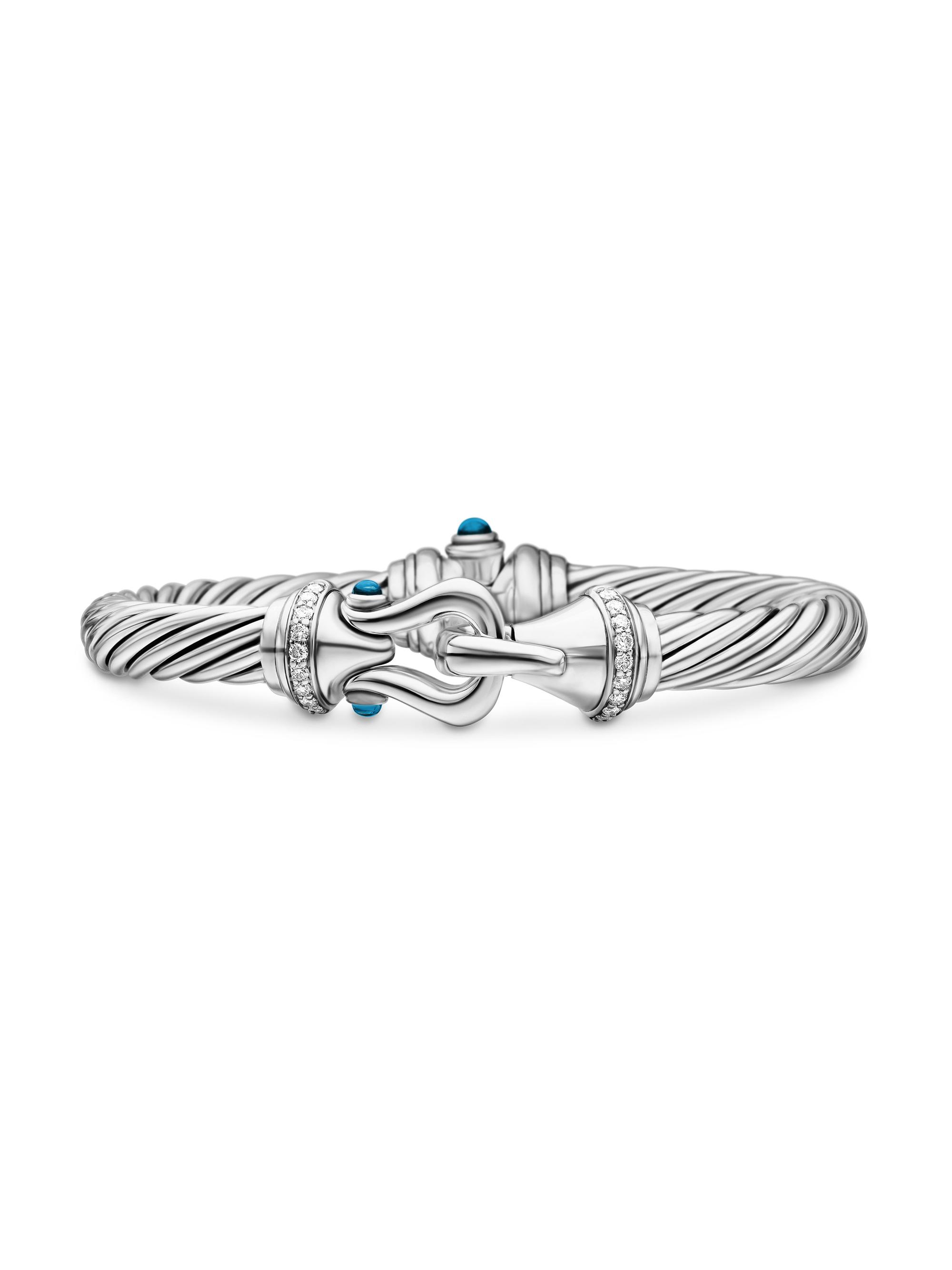 David Yurman Women's Cable Buckle Sterling Silver, Diamond & Hampton Blue Topaz Bracelet - Hampton Blue Topaz