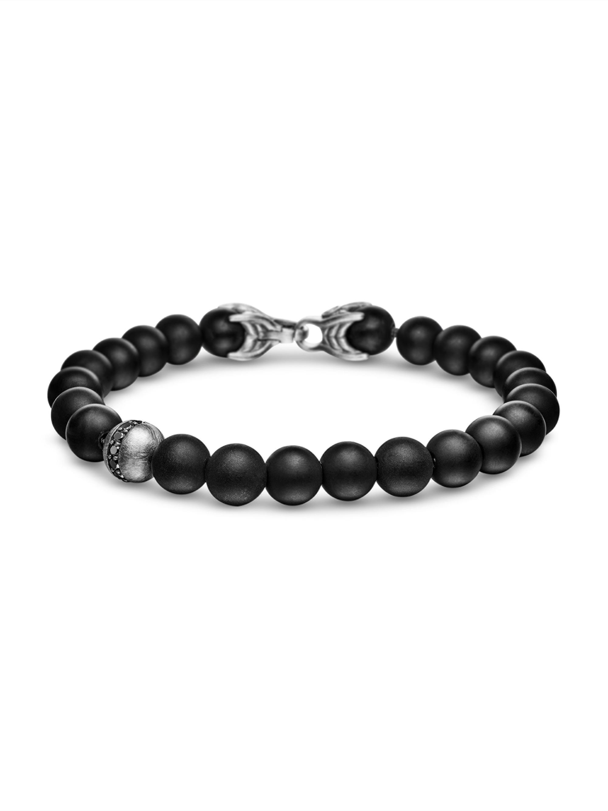 David Yurman Men's Spiritual Bead Black Diamond, Black Onyx & Sterling Silver Bracelet - Black