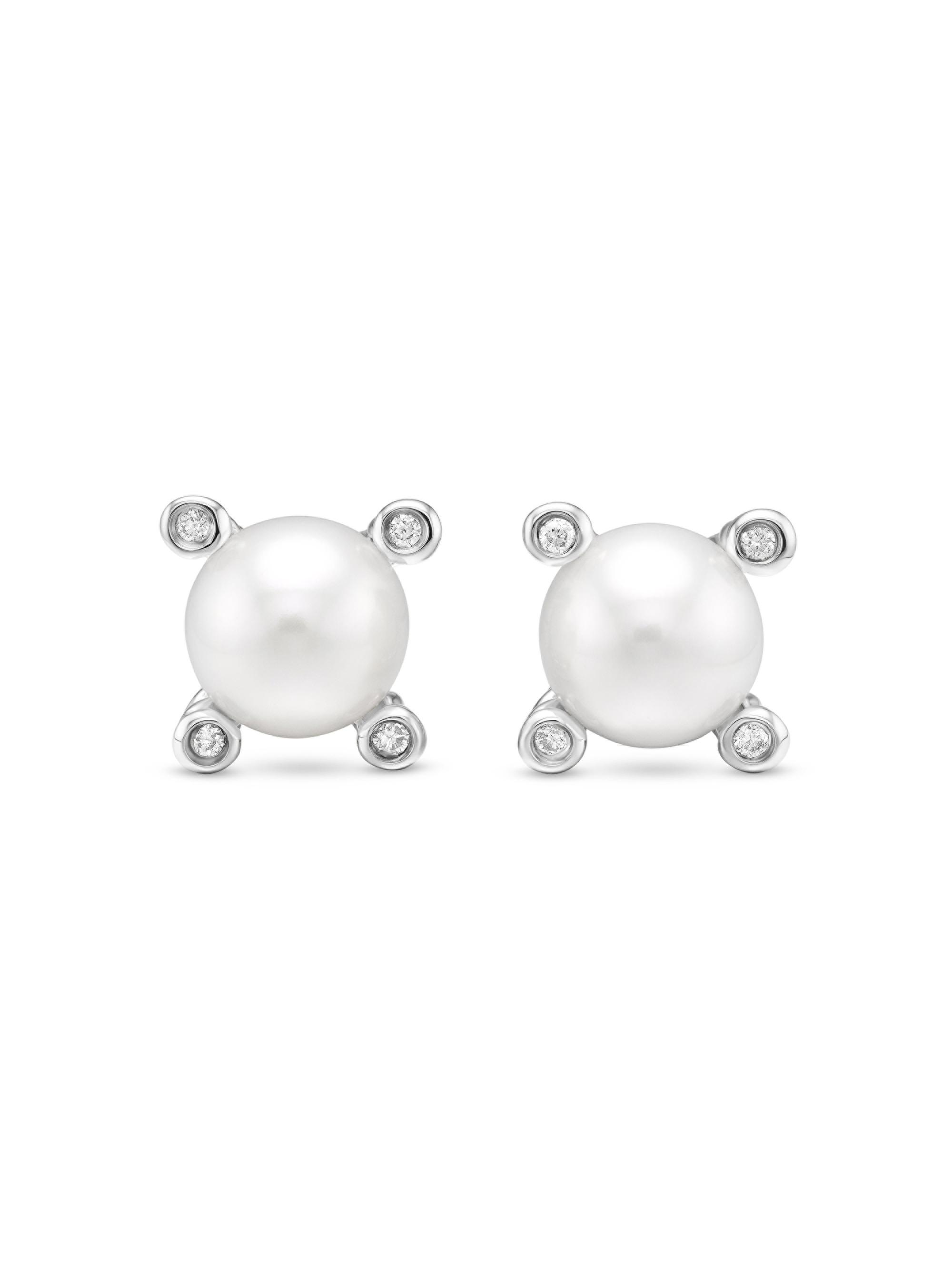 David Yurman Women's Pearl Stud Earrings in Sterling Silver with Pearls and Diamonds, 7.4mm - Pearl - Women's Jewelry And Watches