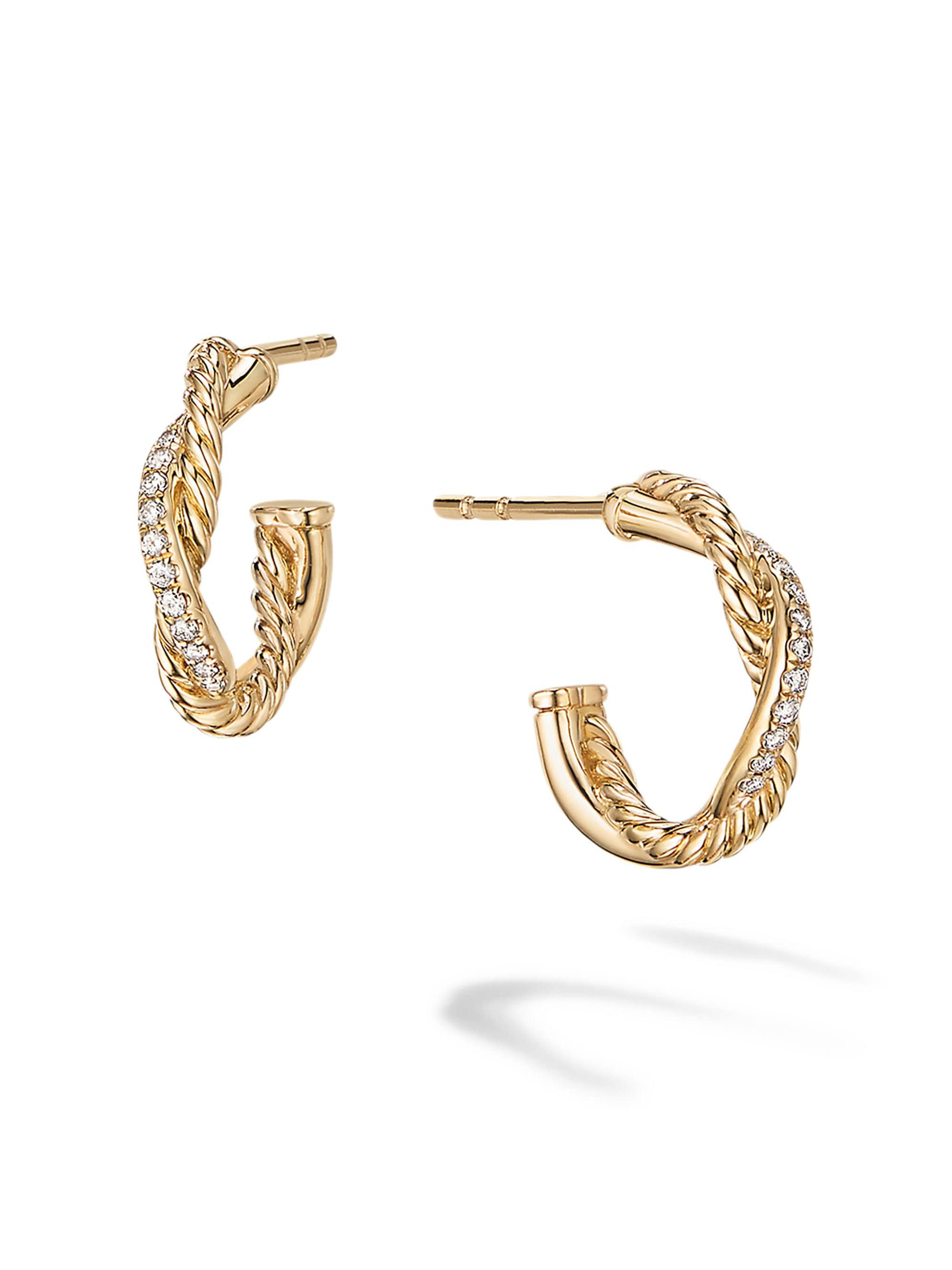 David Yurman Women's Petite Infinity Huggie Hoop Earrings In 18K Yellow Gold With Diamonds - Gold