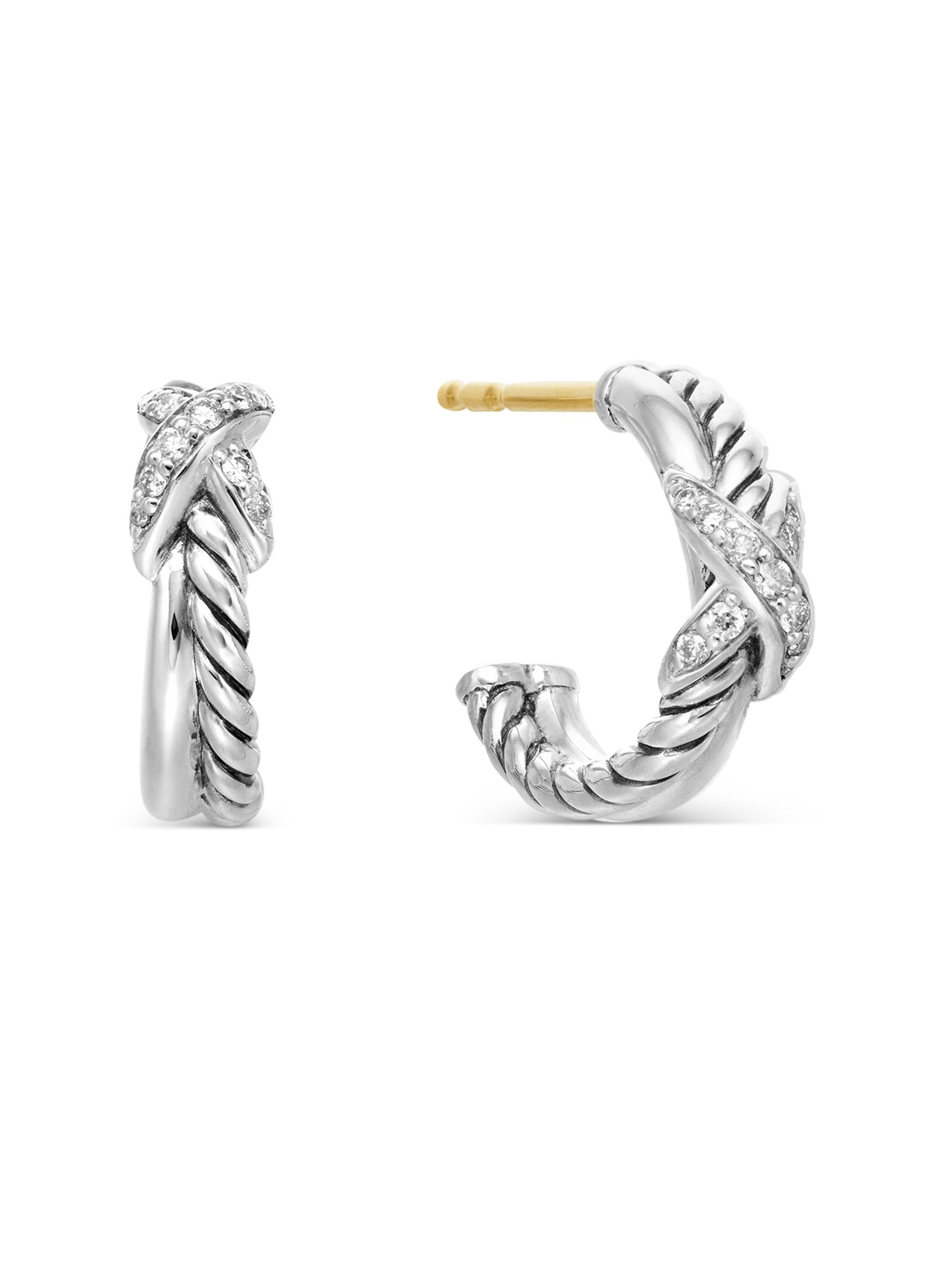 David Yurman Women's Petite X Hoop Earrings in Sterling Silver with Pavé Diamonds, 12.6MM - Diamond