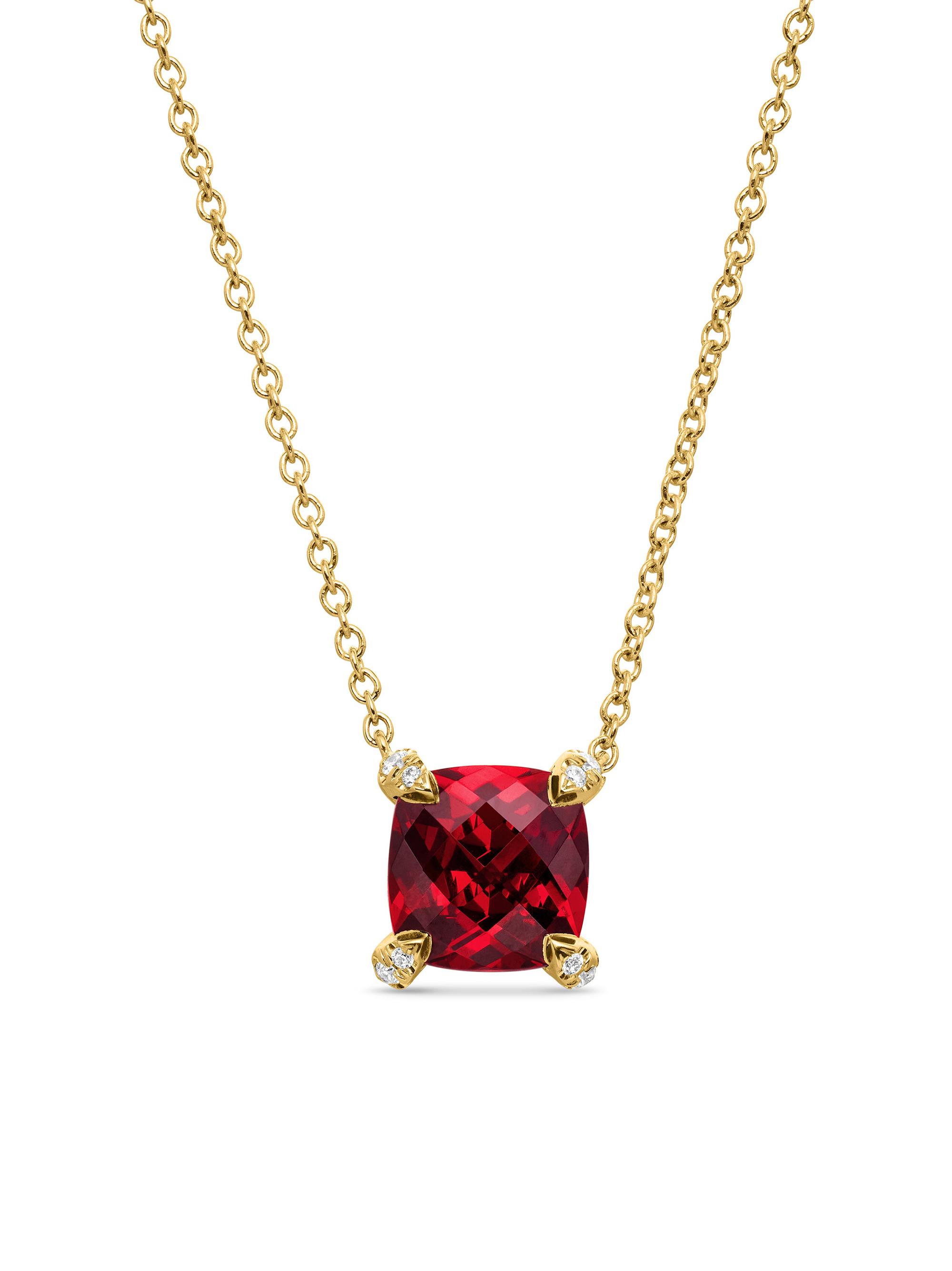 David Yurman Women's Petite Chatelaine Pendant Necklace in 18K Yellow Gold with Pavé Diamonds - Garnet