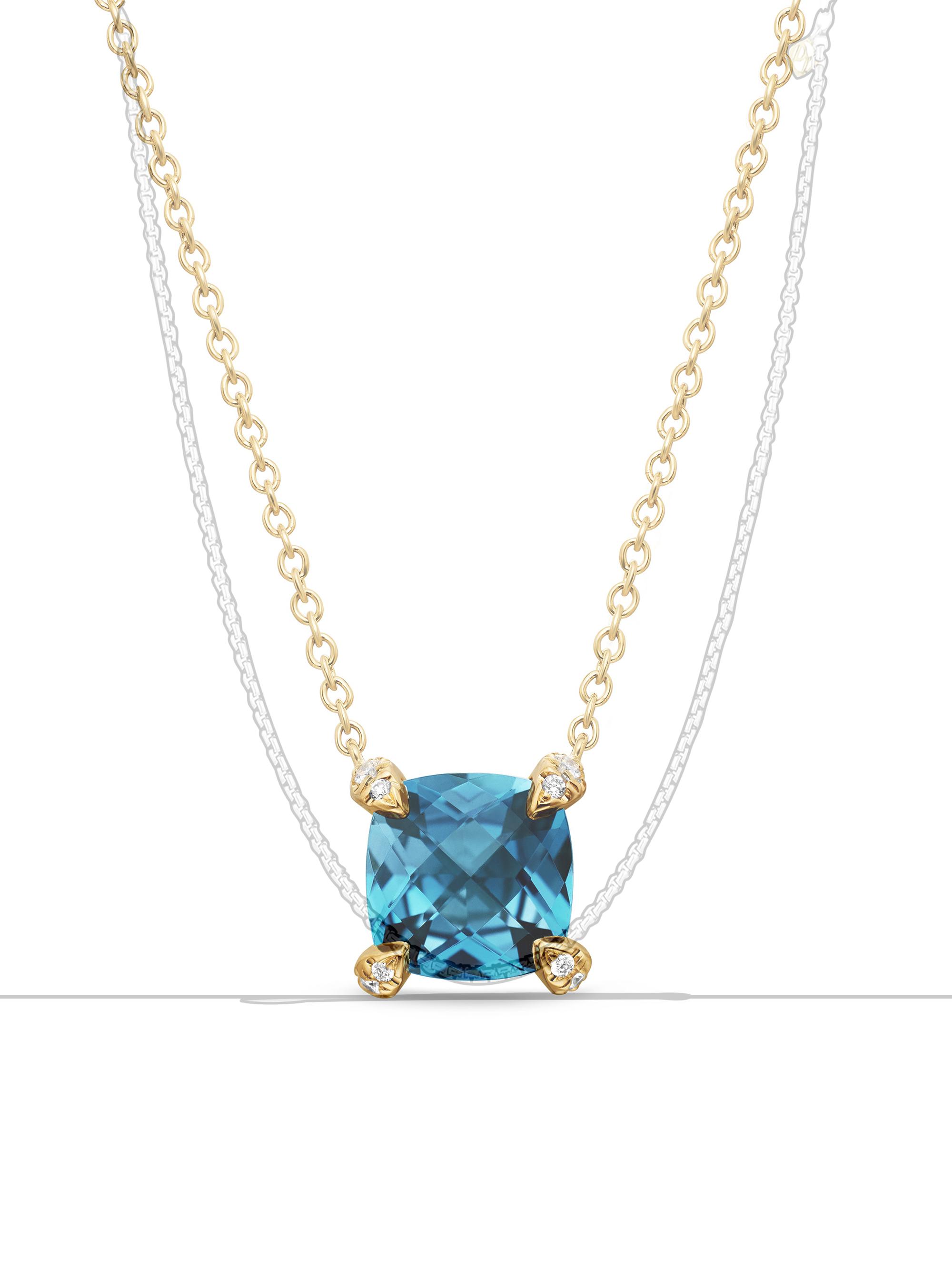 David Yurman Women's Petite Chatelaine Pendant Necklace in K Yellow Gold with Pavé Diamonds - Hampton Blue Topaz