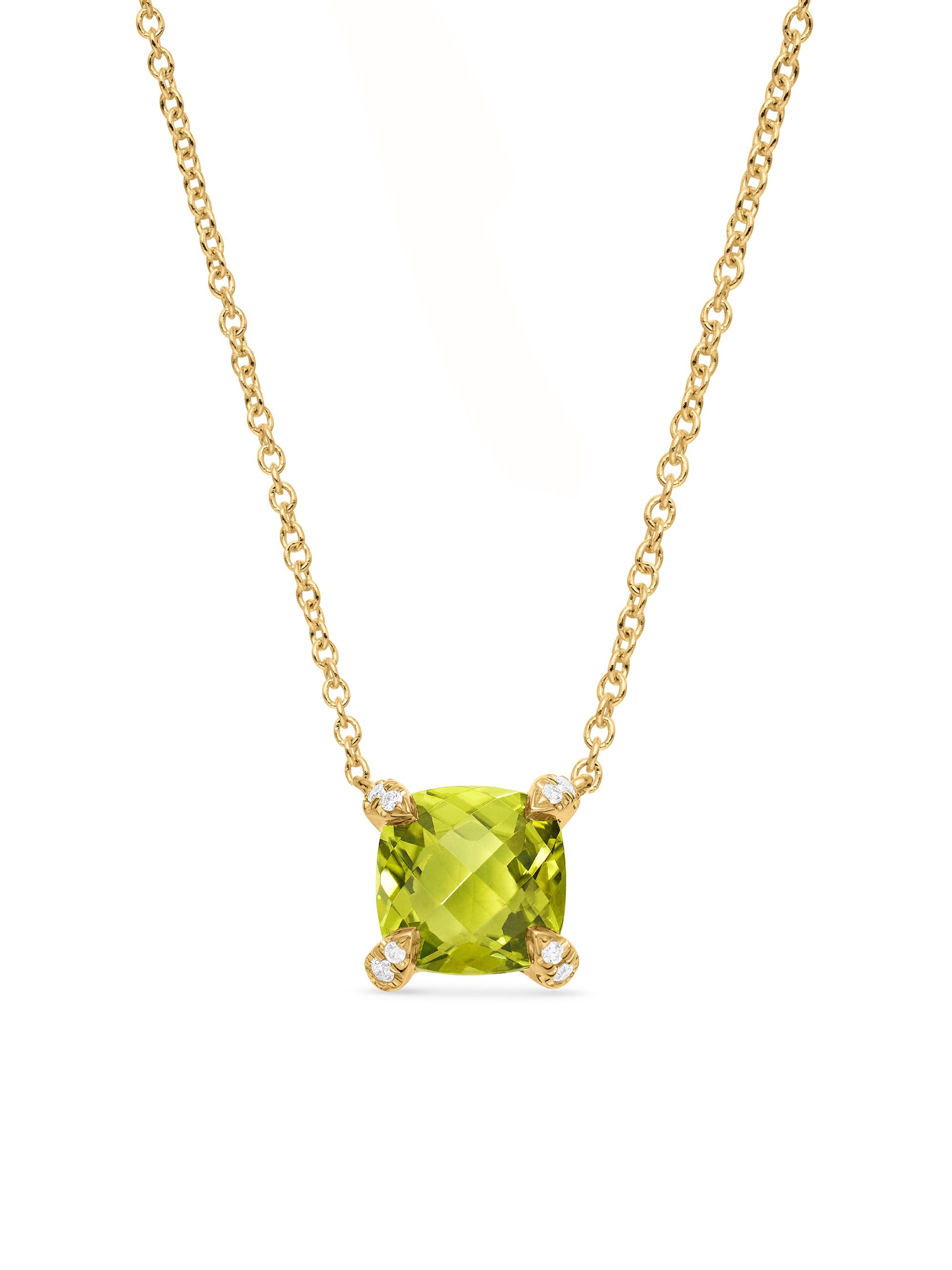 David Yurman Women's Petite Chatelaine Pendant Necklace in 18K Yellow Gold with Pavé Diamonds - Peridot
