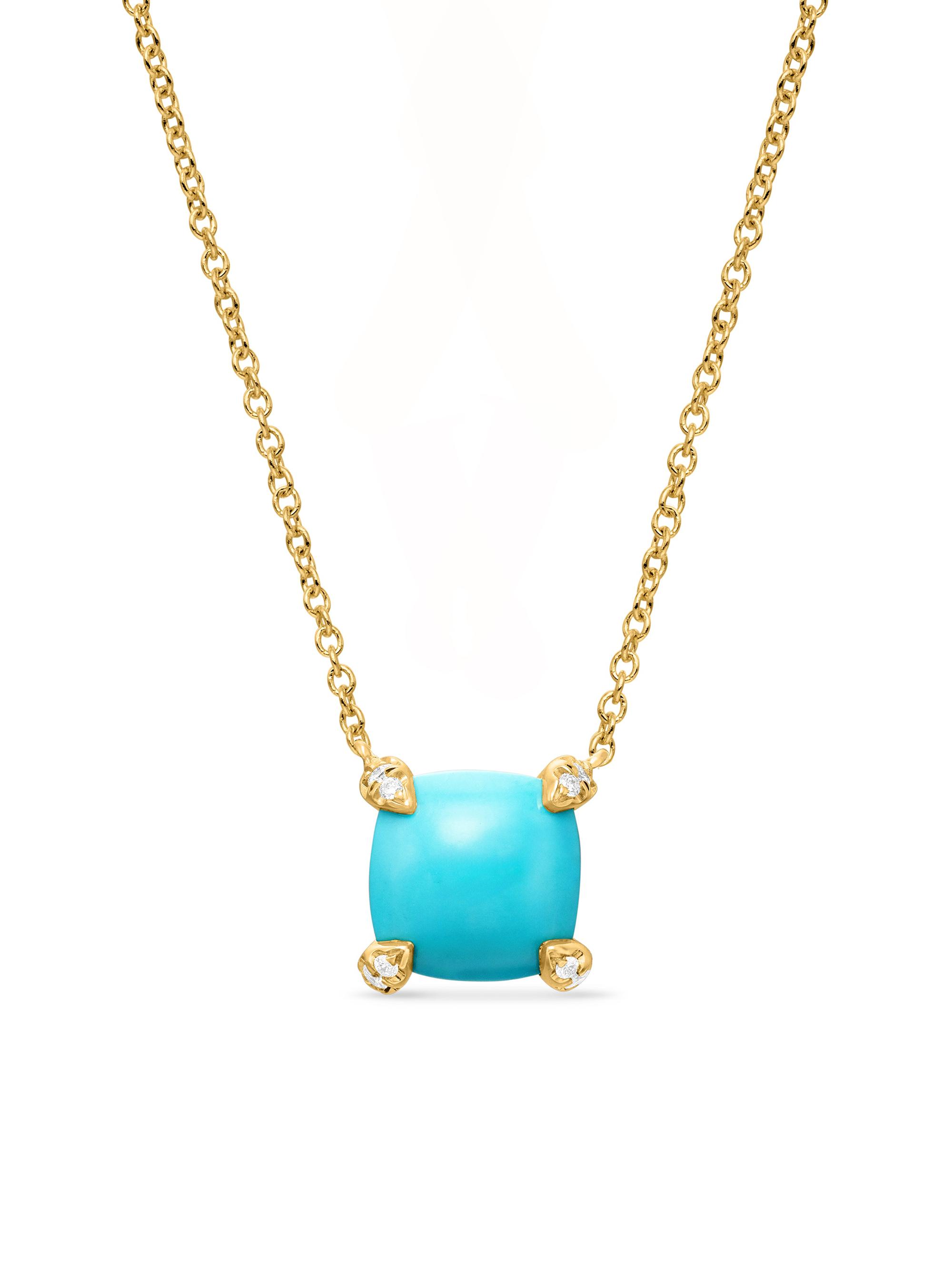 David Yurman Women's Petite Chatelaine Pendant Necklace in K Yellow Gold with Pavé Diamonds - Turquoise