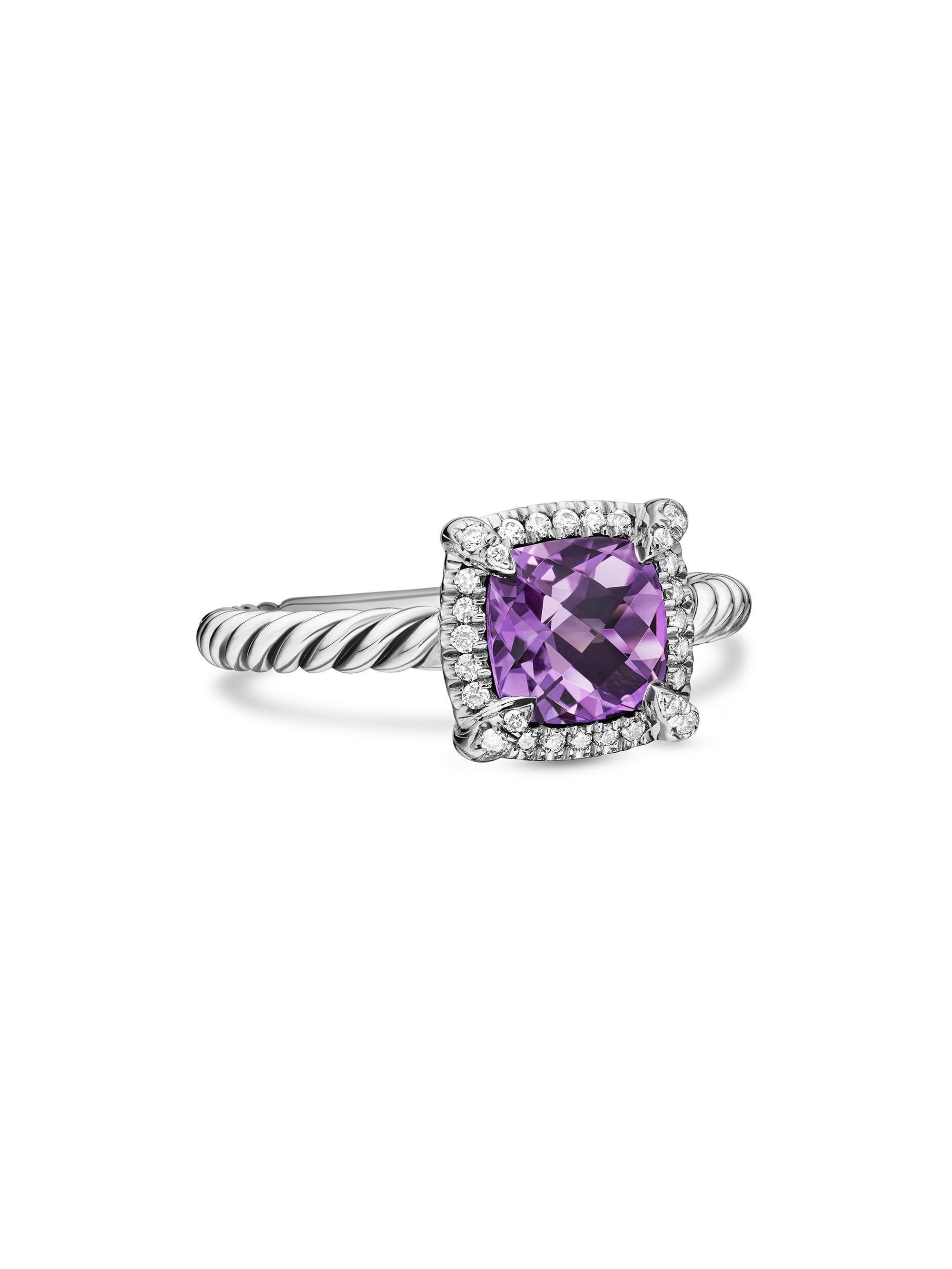 David Yurman Women's Petite Chatelaine Pavé Bezel Ring with Diamonds - Amethyst