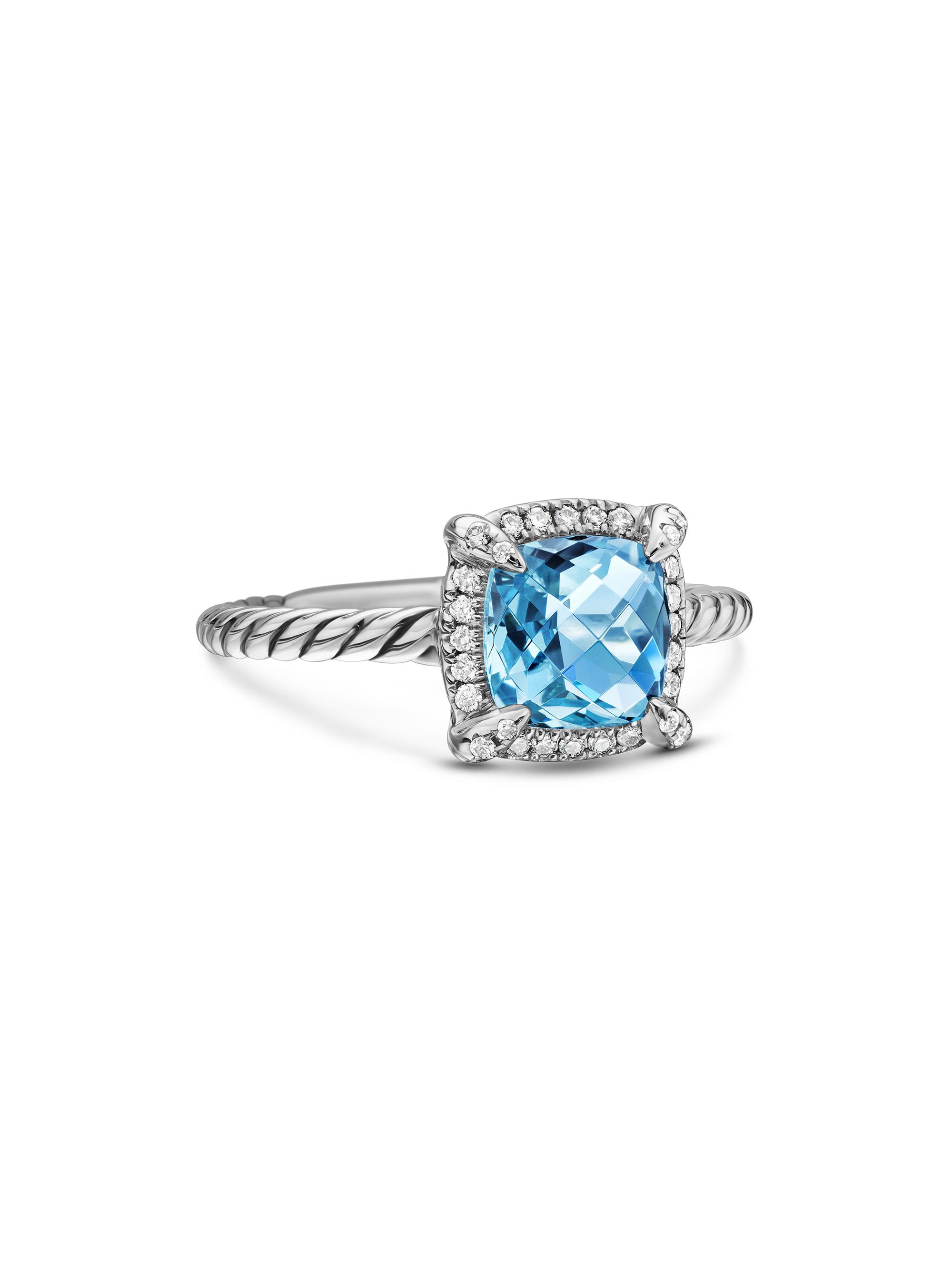 David Yurman Women's Petite Chatelaine Pavé Bezel Ring with Diamonds - Blue Topaz