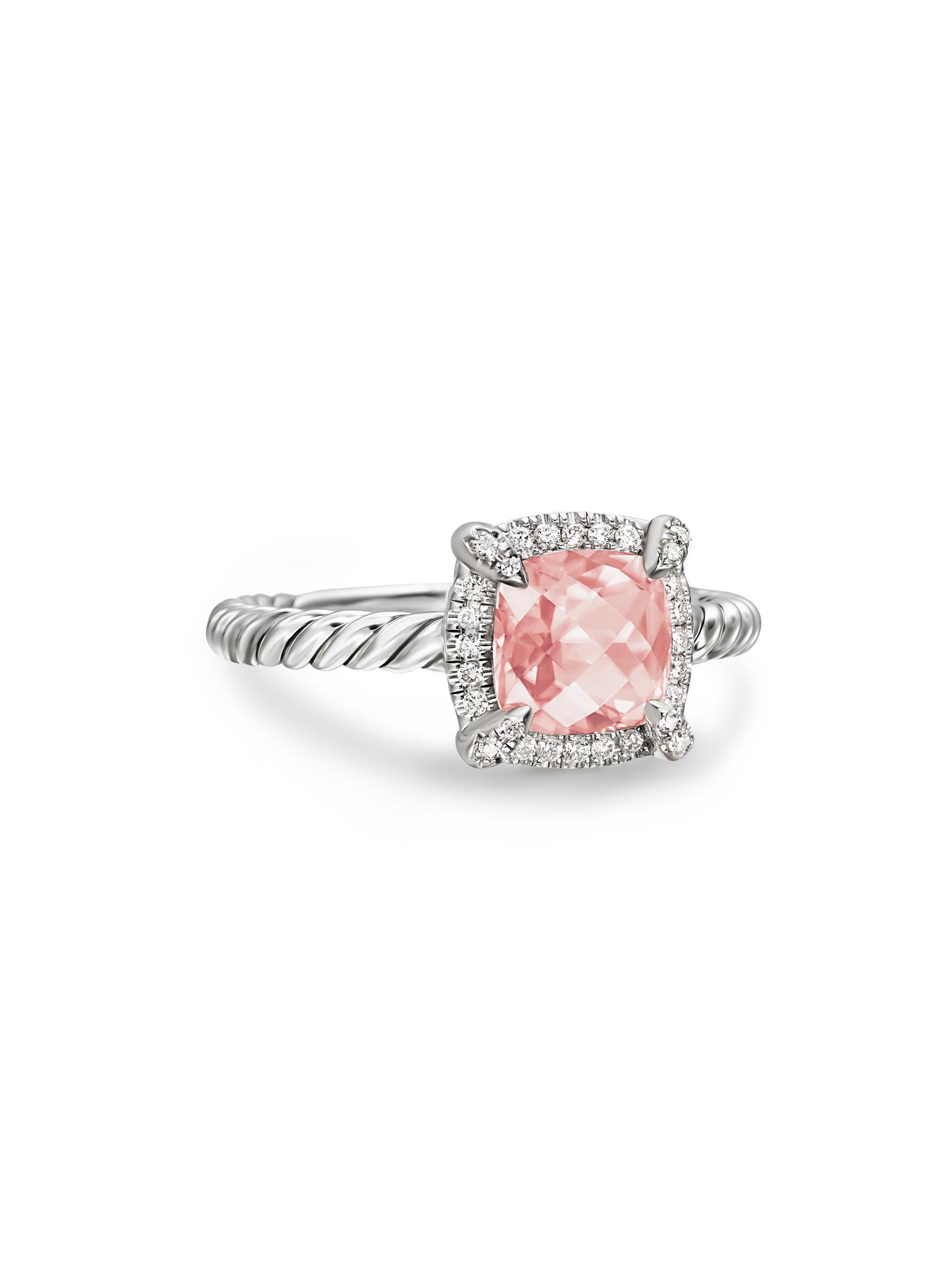 David Yurman Women's Petite Chatelaine Pavé Bezel Ring with Diamonds - Morganite