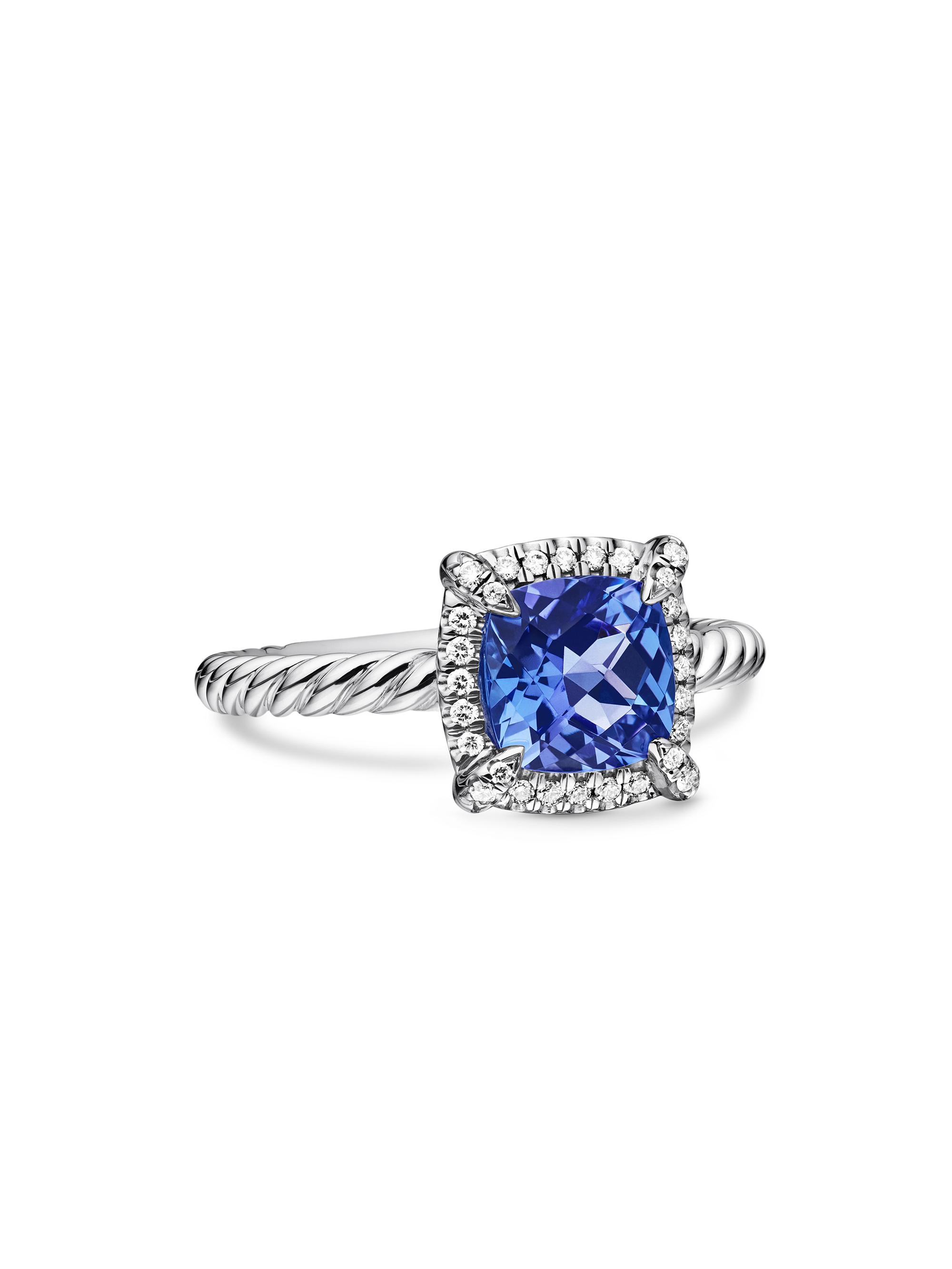 David Yurman Women's Petite Chatelaine Pavé Bezel Ring in 18K White Gold - Tanzanite