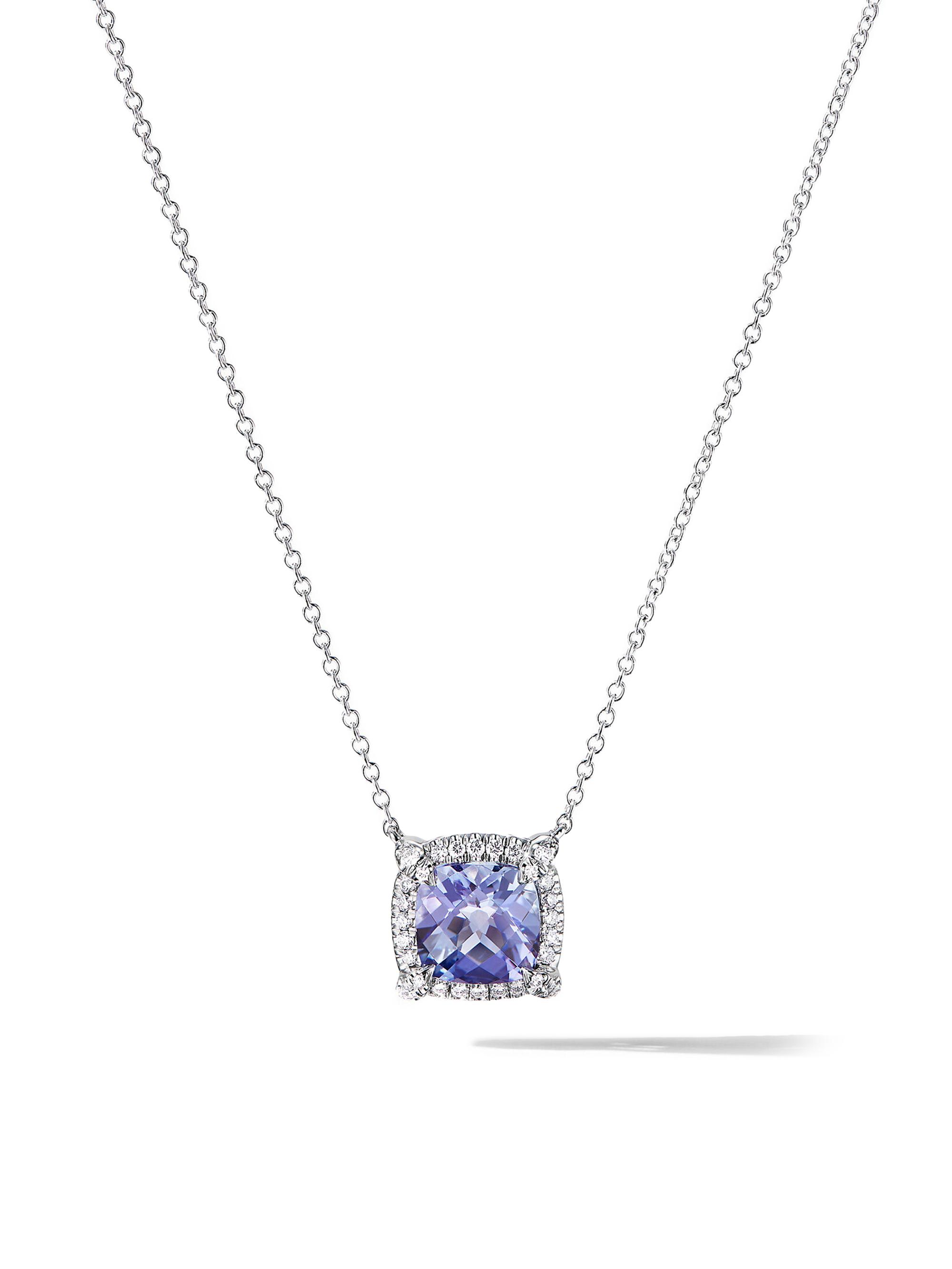David Yurman Women's Petite Chatelaine Pavé Bezel Pendant Necklace in K White Gold - Tanzanite