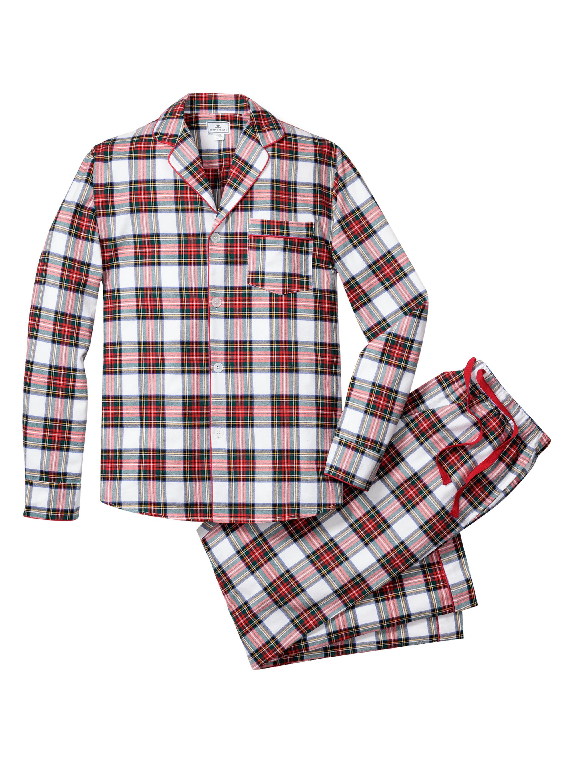 Petite Plume Men's Balmoral Plaid Pajamas - White