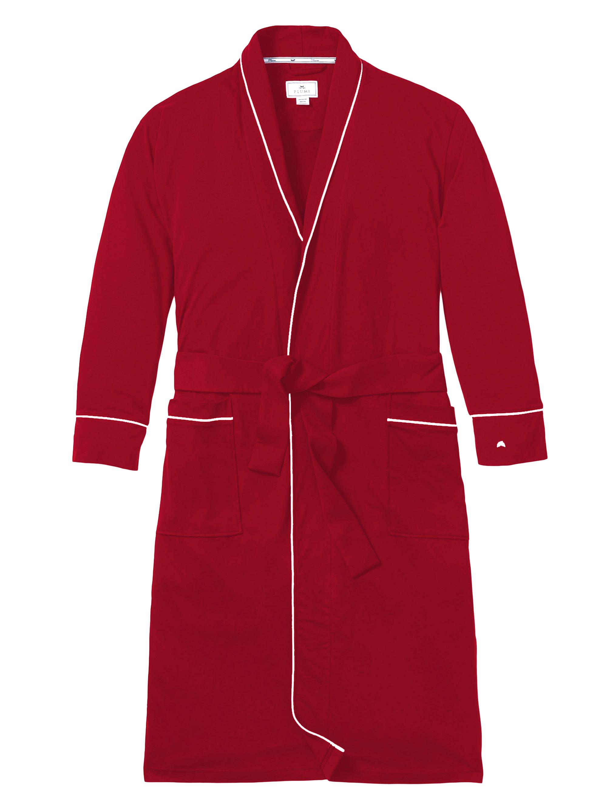 Petite Plume Men's Pima Longline Tie-Waist Robe - Bordeaux