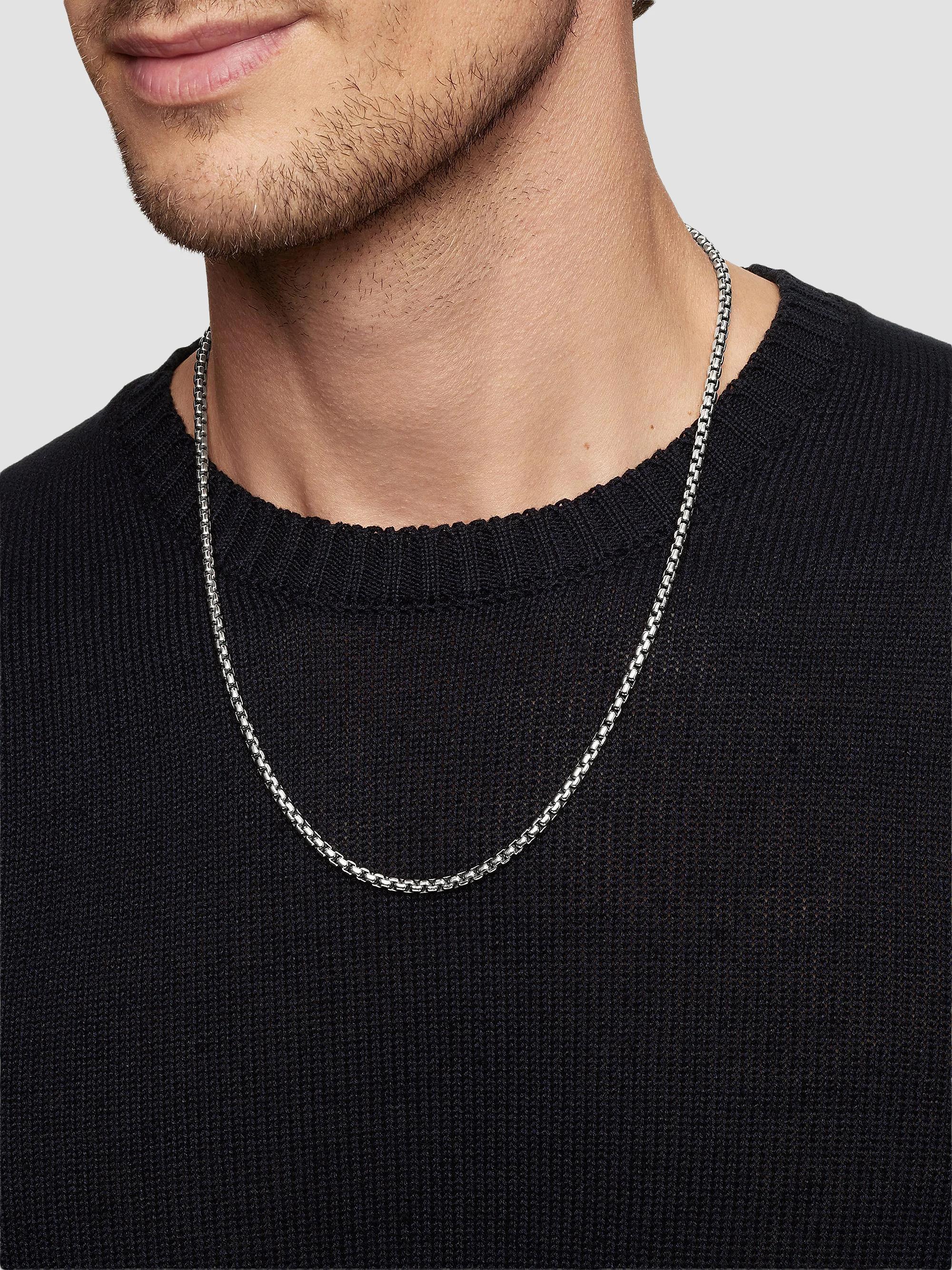 Stfery Chain Box Necklace, Chains Mens Silver Stainless Steel Link 20 Inch 2MM Thin Fashion Jewelry Womens Teens Gifts Accessories