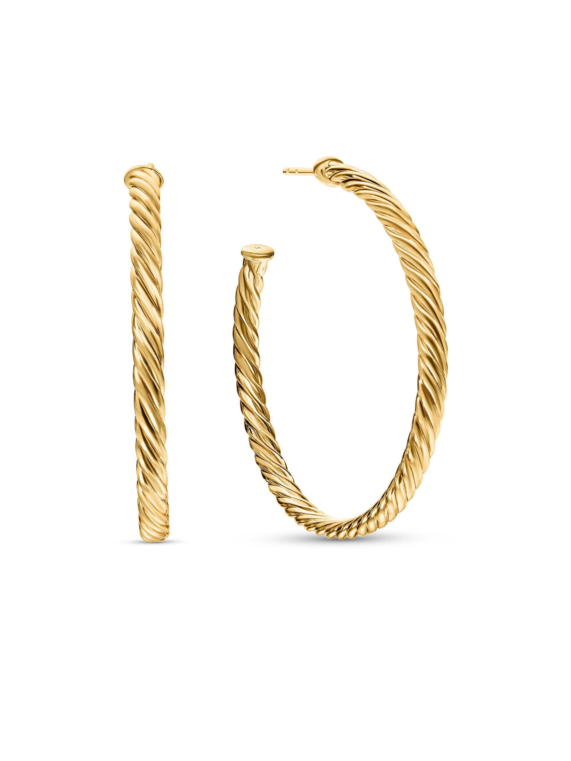 David Yurman Women's Cablespira Hoop Earrings in 18K Yellow Gold, 1.5in - Gold