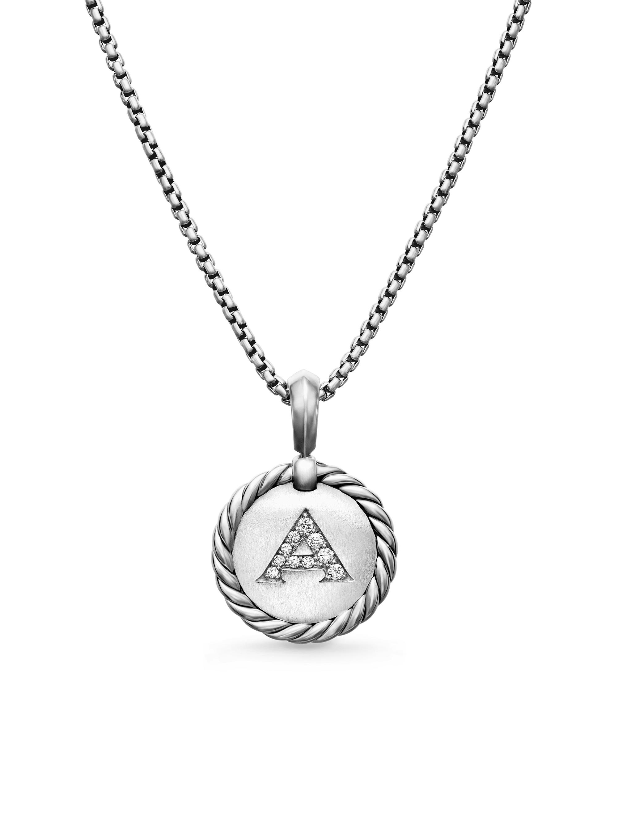 David Yurman Women's Initial Charm Necklace in Sterling Silver - Initial A