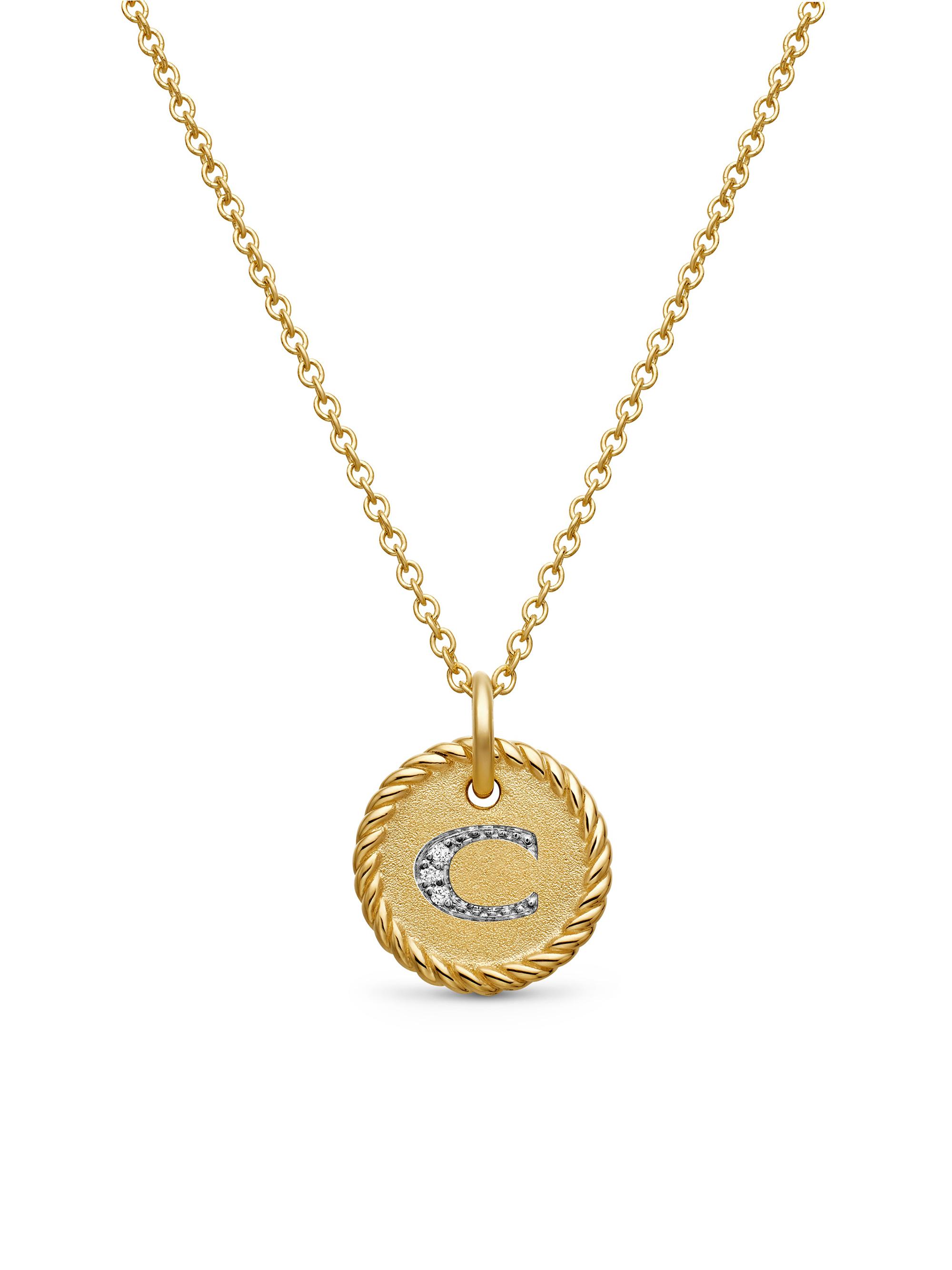 David Yurman Women's Initial Charm Necklace in 18K Yellow Gold with Pavé Diamonds - Initial C