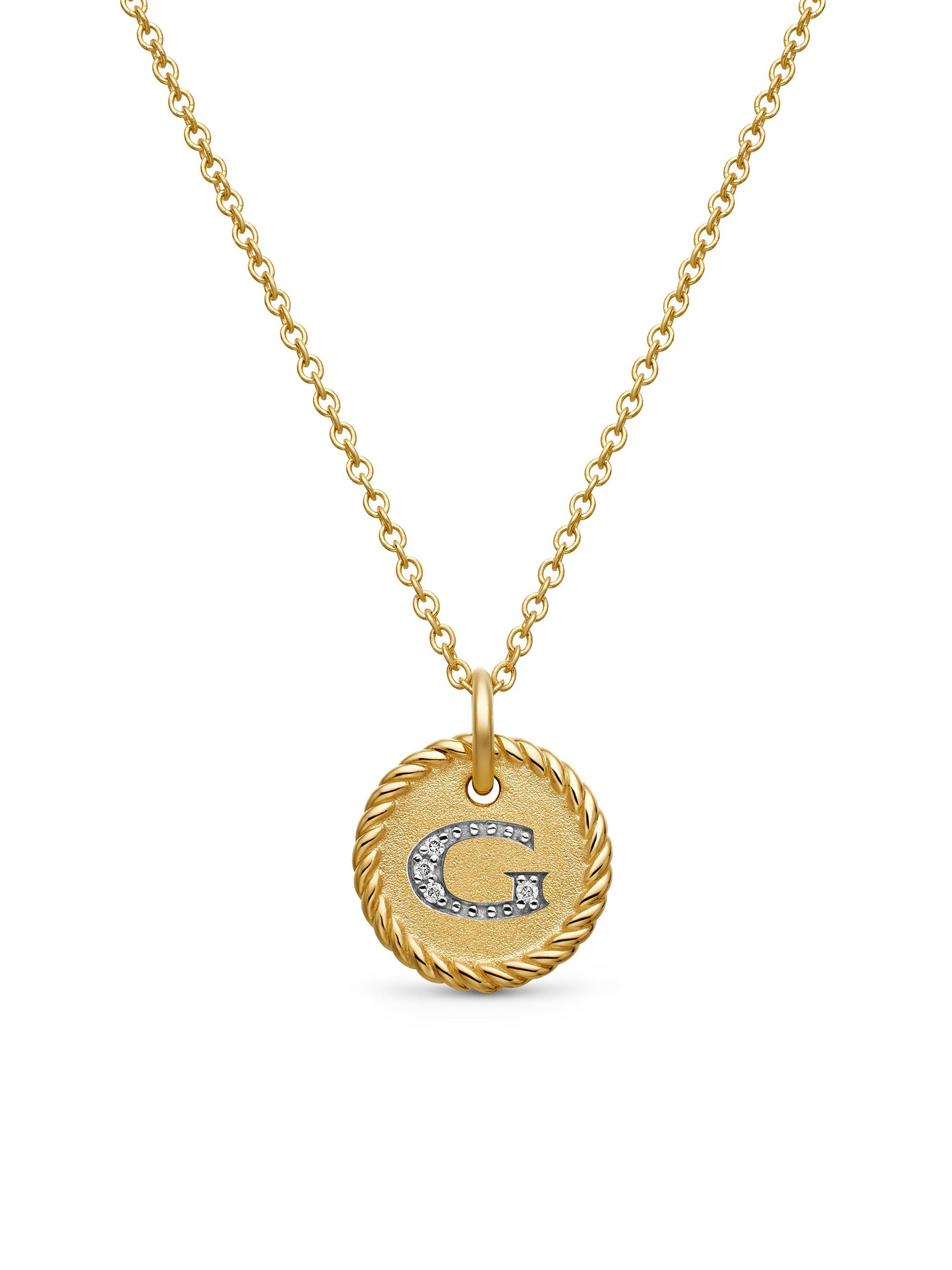 David Yurman Women's Initial Charm Necklace in 18K Yellow Gold with Pavé Diamonds - Initial G