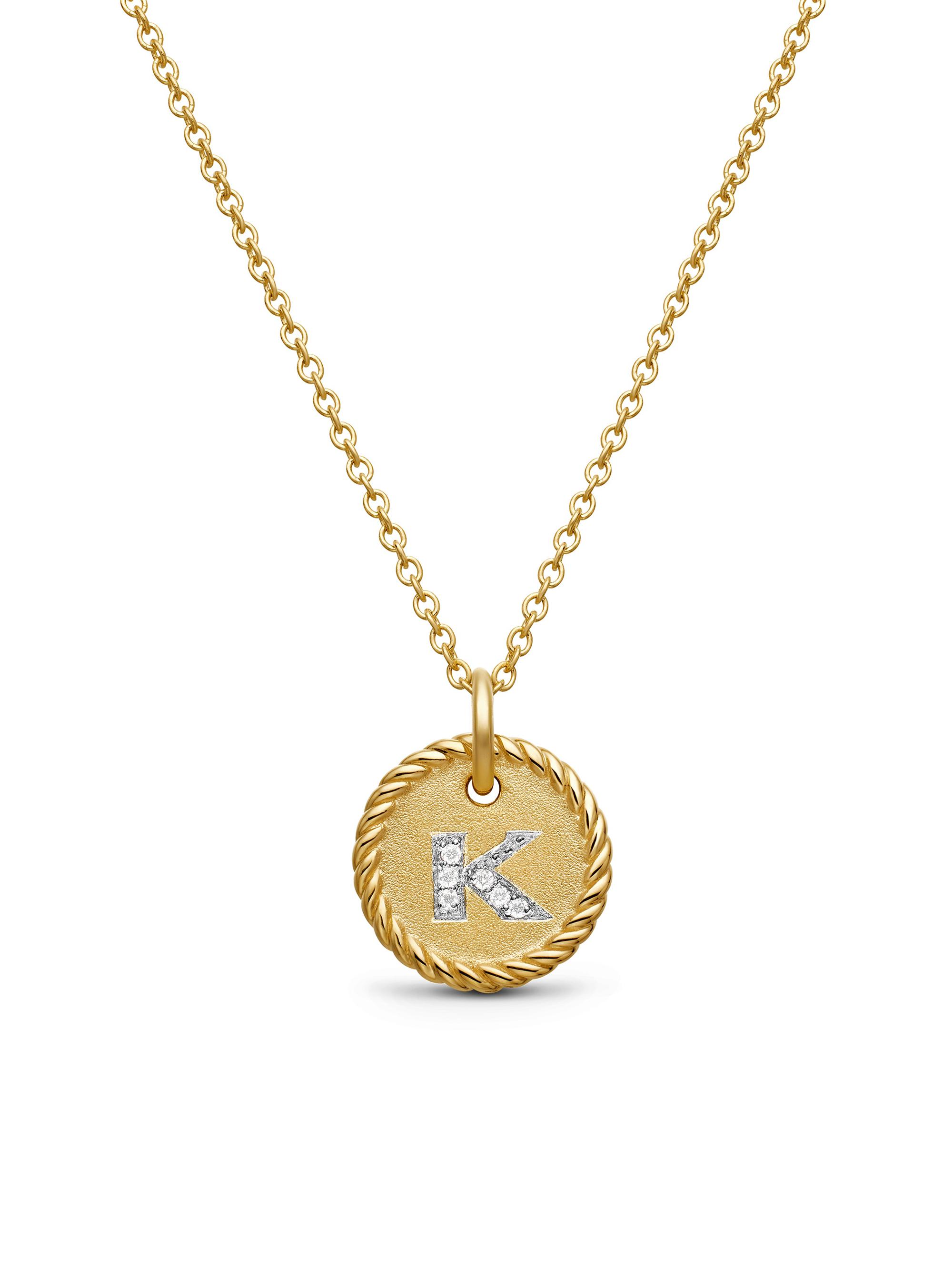 David Yurman Women's Initial Charm Necklace in 18K Yellow Gold with Pavé Diamonds - Initial K