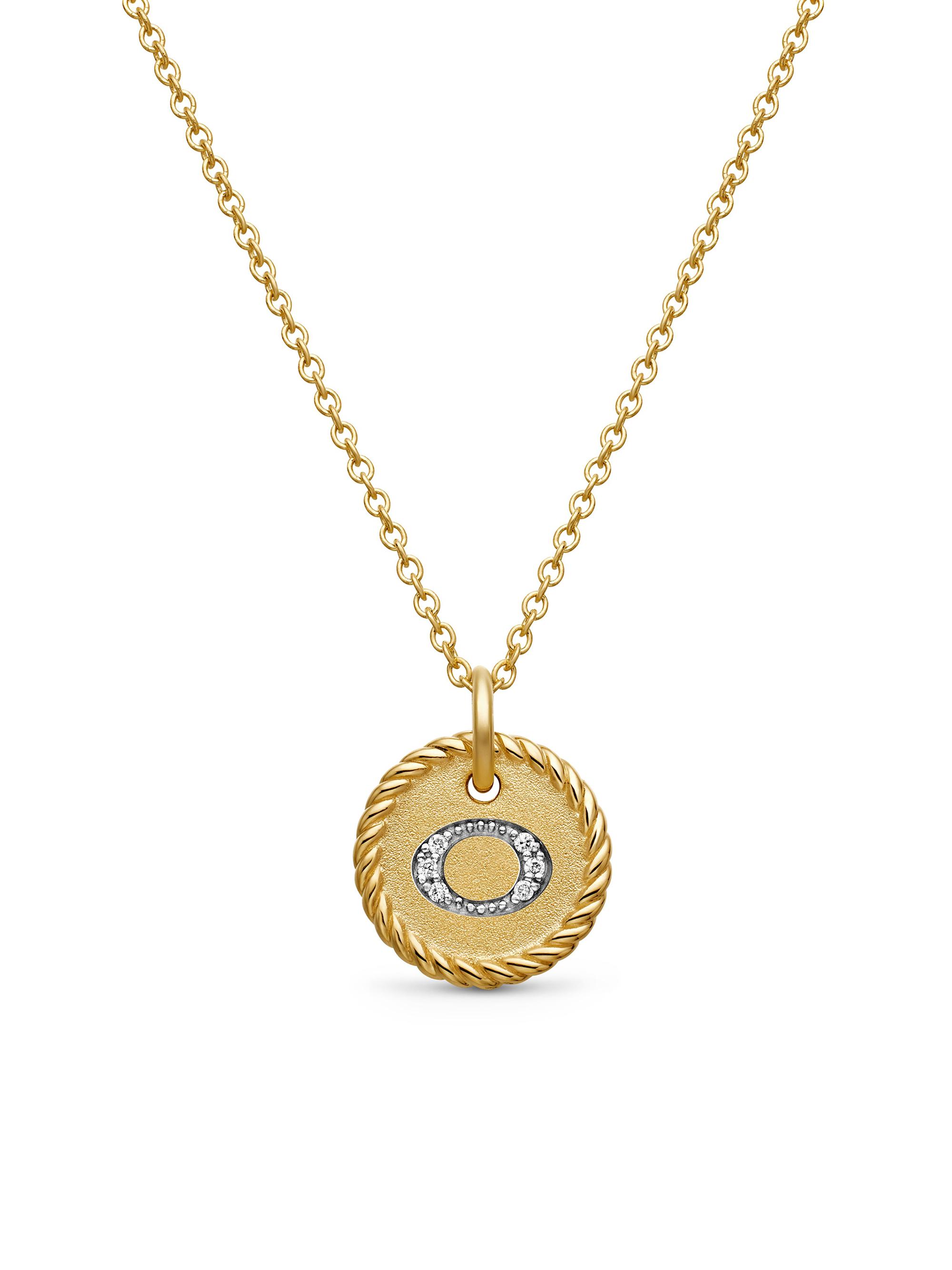 David Yurman Women's Initial Charm Necklace in 18K Yellow Gold with Pavé Diamonds - Initial O