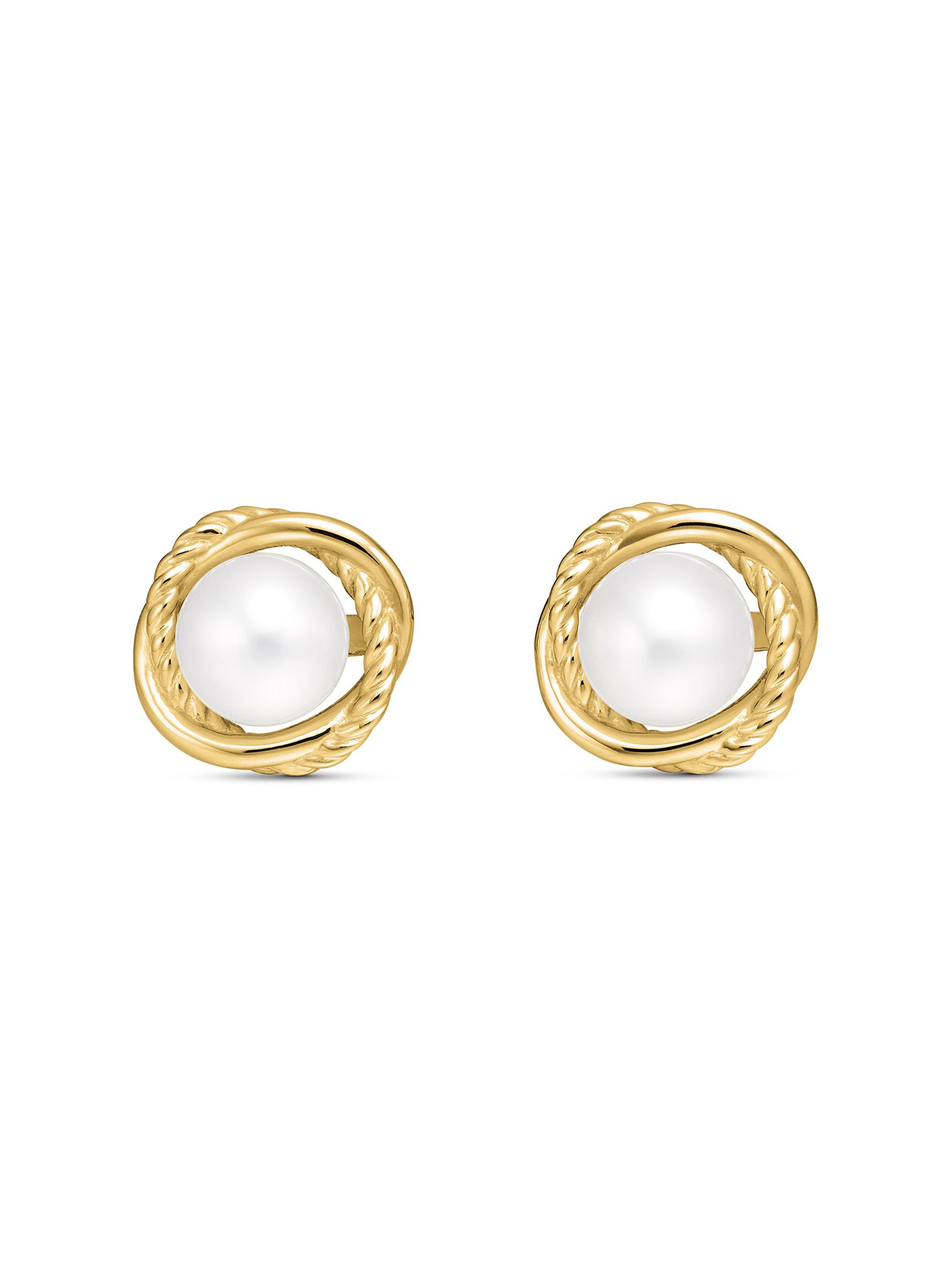 David Yurman Crossover Infinity Pearl Stud Earrings in 18K Yellow