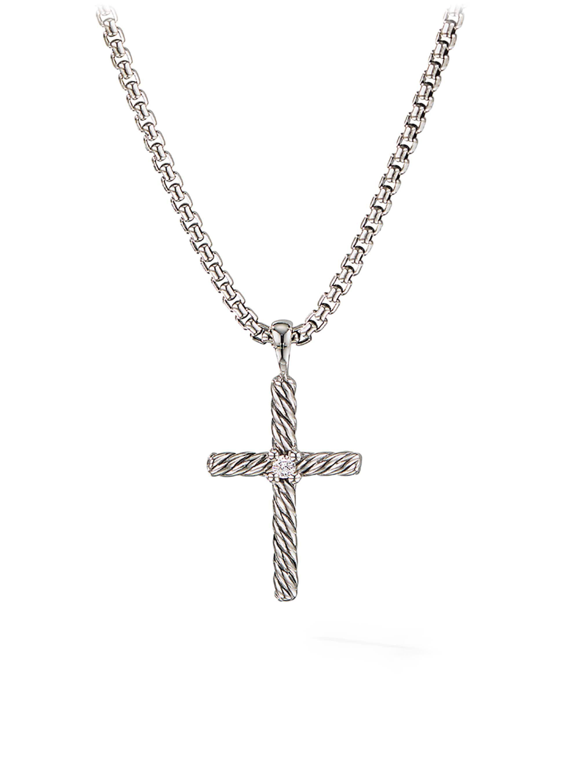 David Yurman Women's Cable Classics Cross Diamond Necklace - Silver
