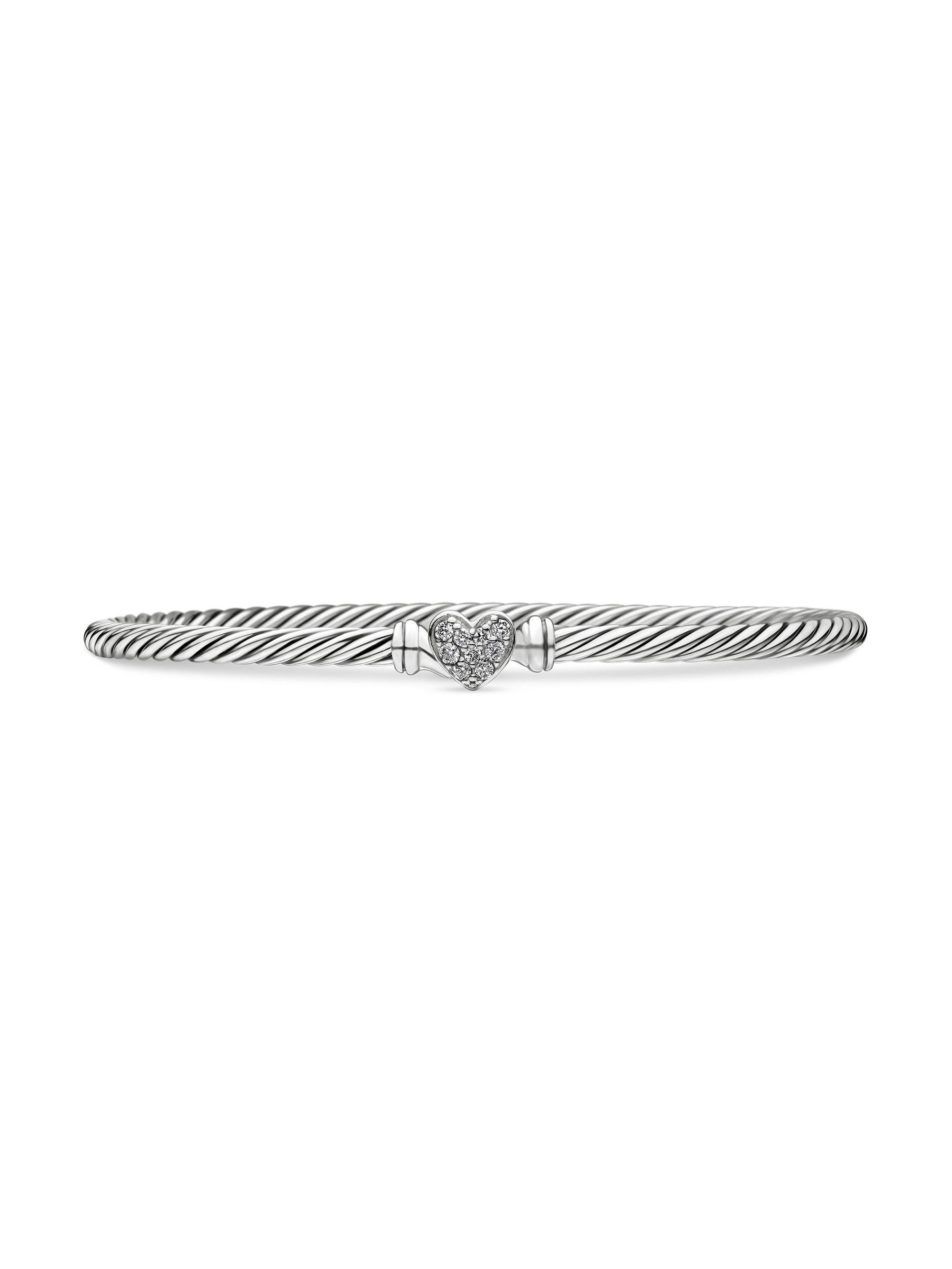 David Yurman Women's Classic Cable Heart Station Bracelet in Sterling Silver - Diamond
