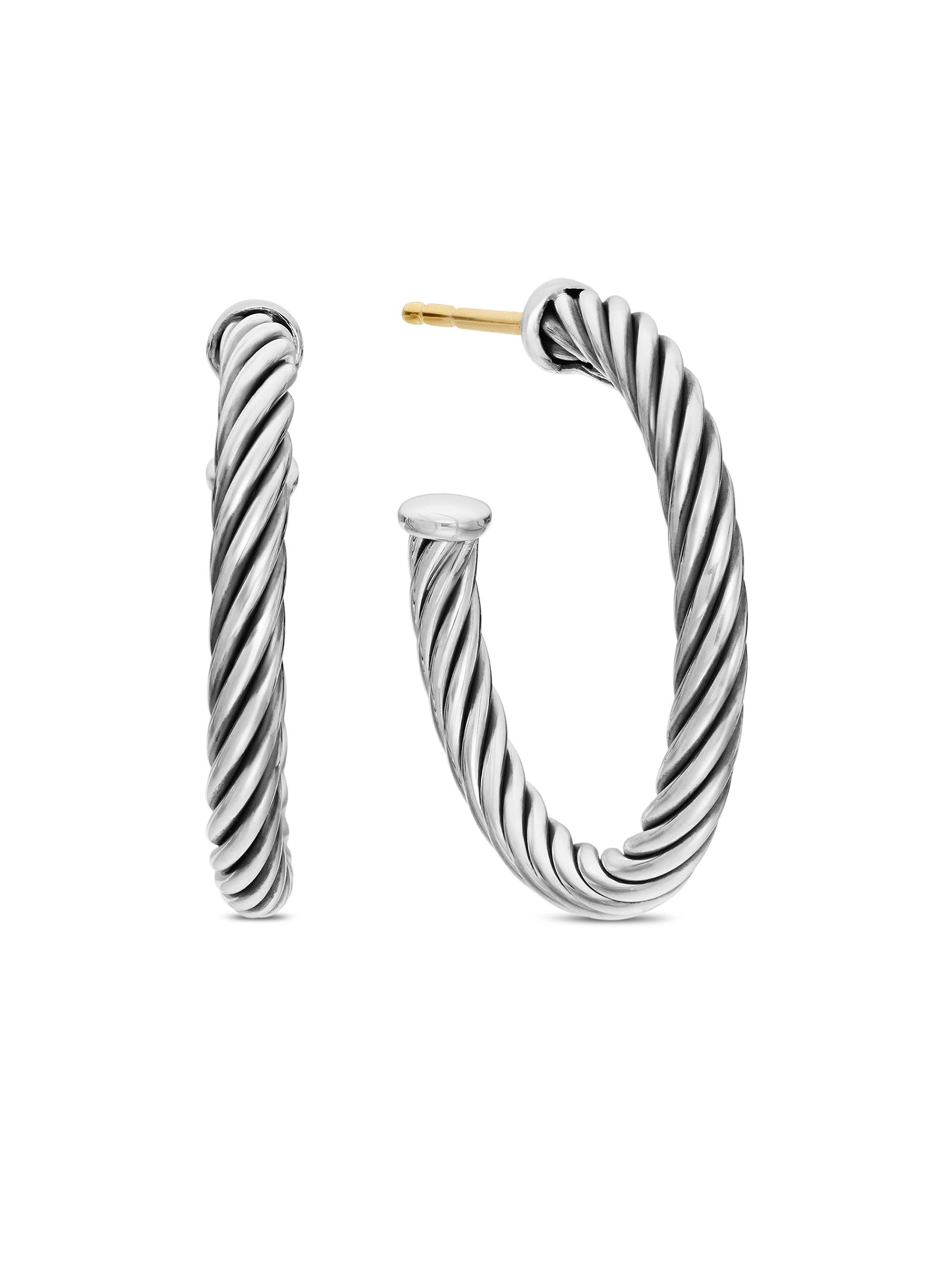 David Yurman Women's Cable Hoop Earrings in Sterling Silver, 3/4in - Silver