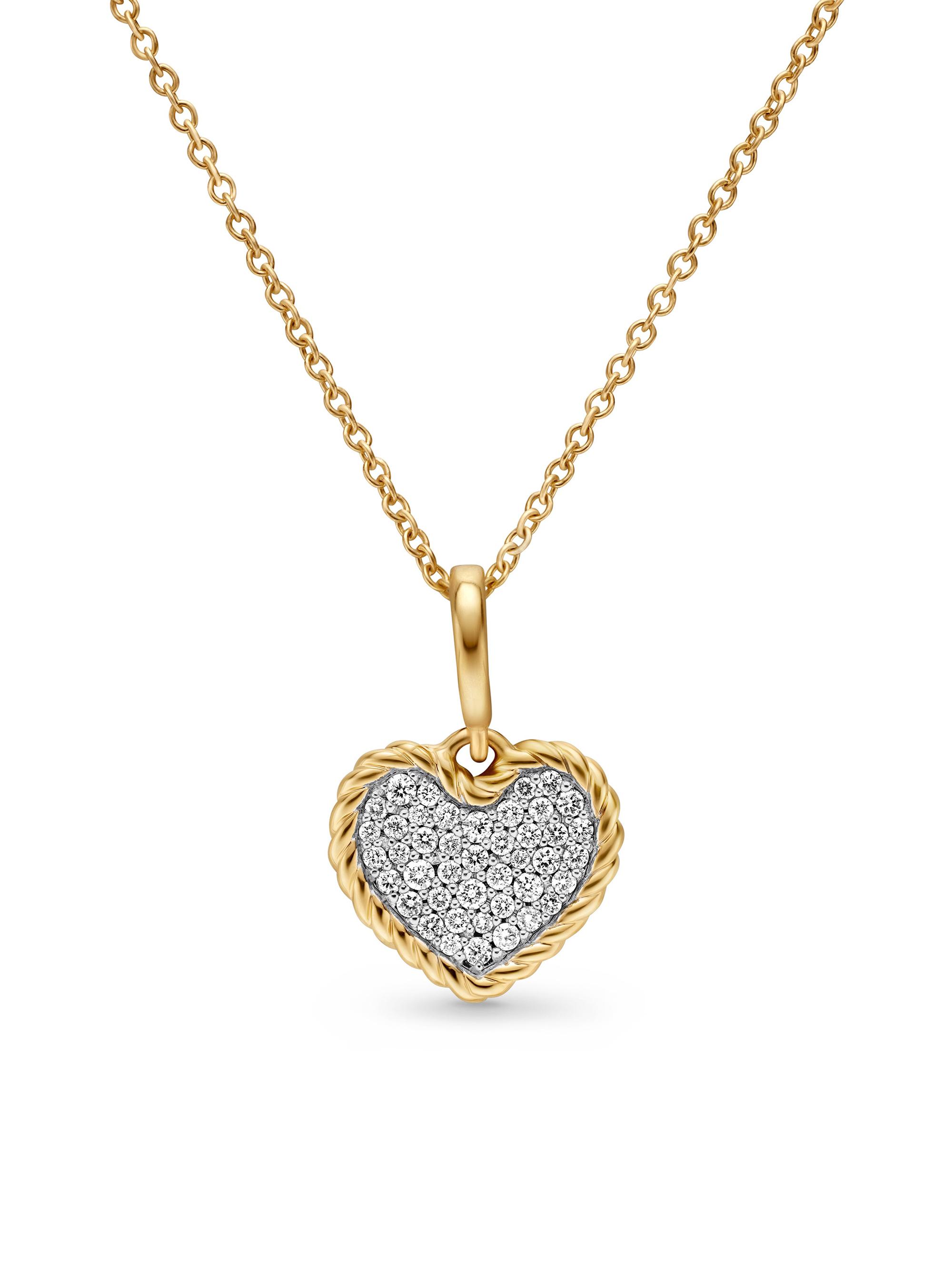 David Yurman Women's Cable Collectibles Pavé Plate Heart Necklace in K Yellow Gold with Diamonds - Diamond