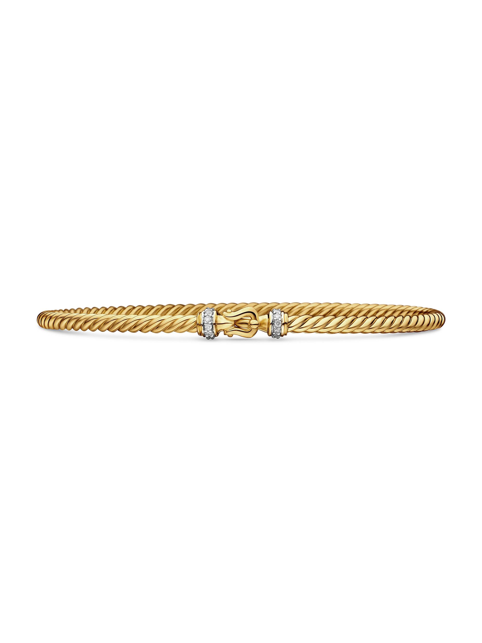 David Yurman Women's Buckle Classic Cable Bracelet in 18K Yellow Gold - Diamond