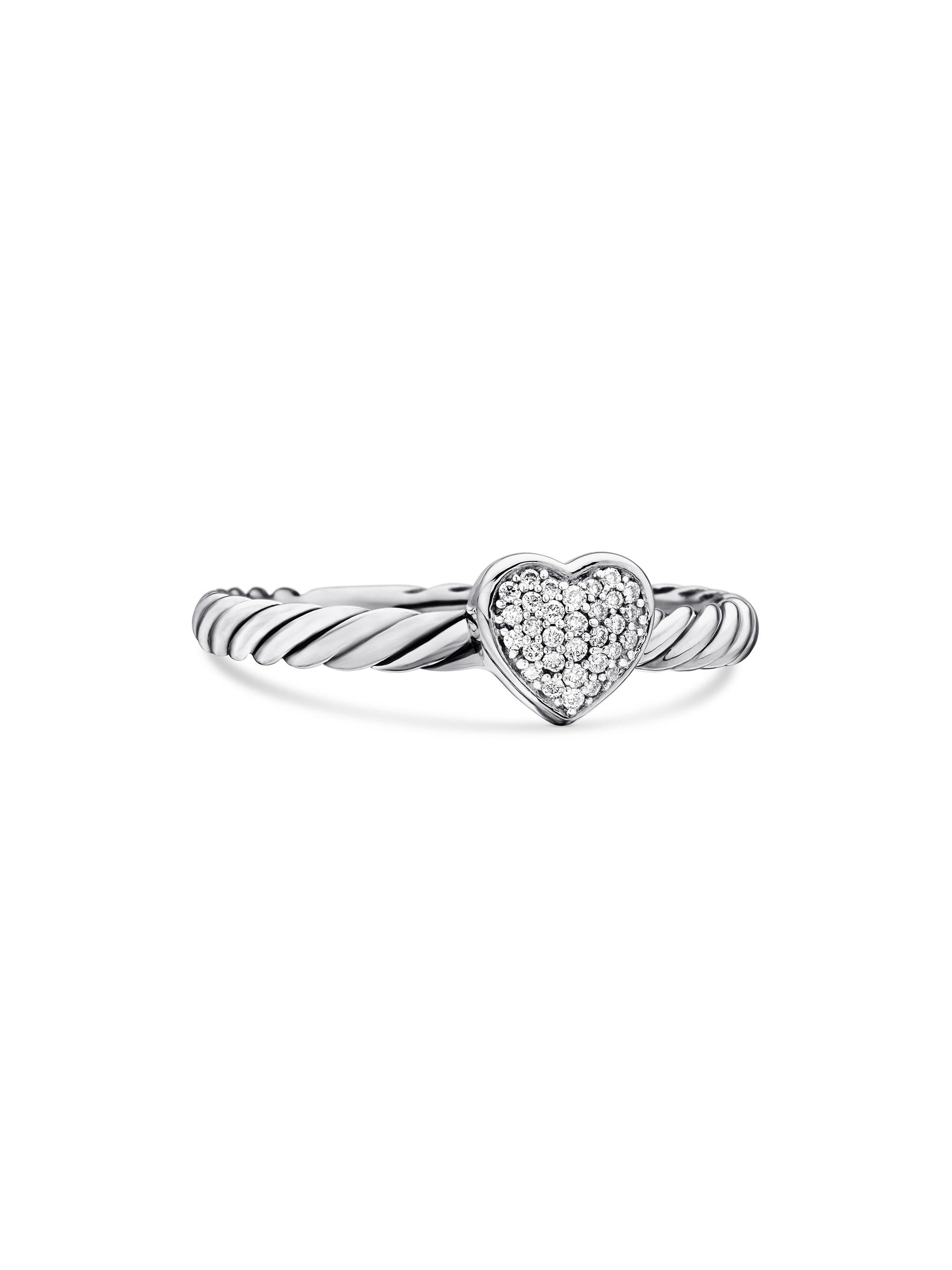 David Yurman Women's Cable Collectibles Heart Stack Ring in Sterling Silver - Diamond