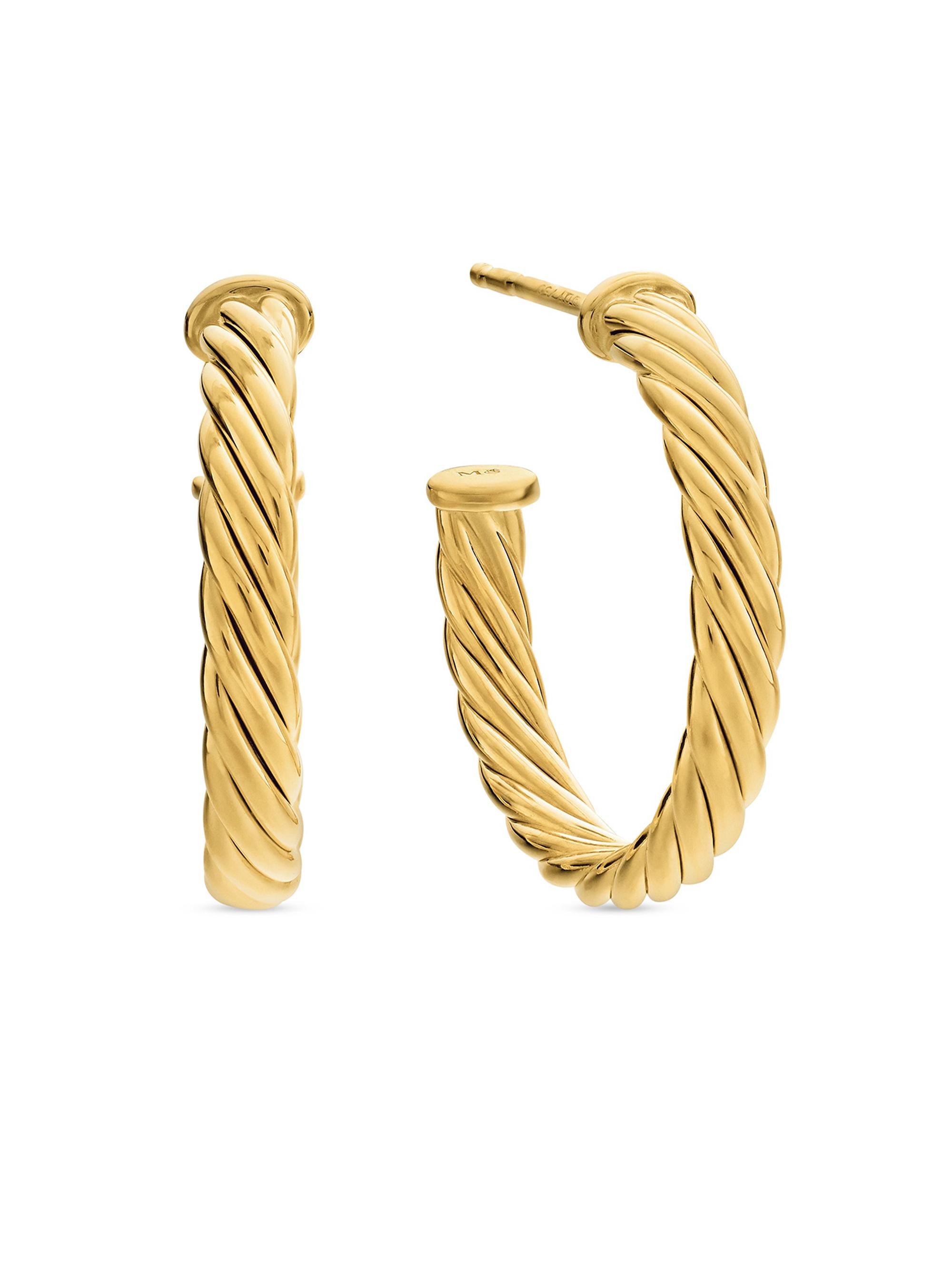 David Yurman Women's Cablespira Hoop Earrings in 18K Yellow Gold, 3/4in - Gold