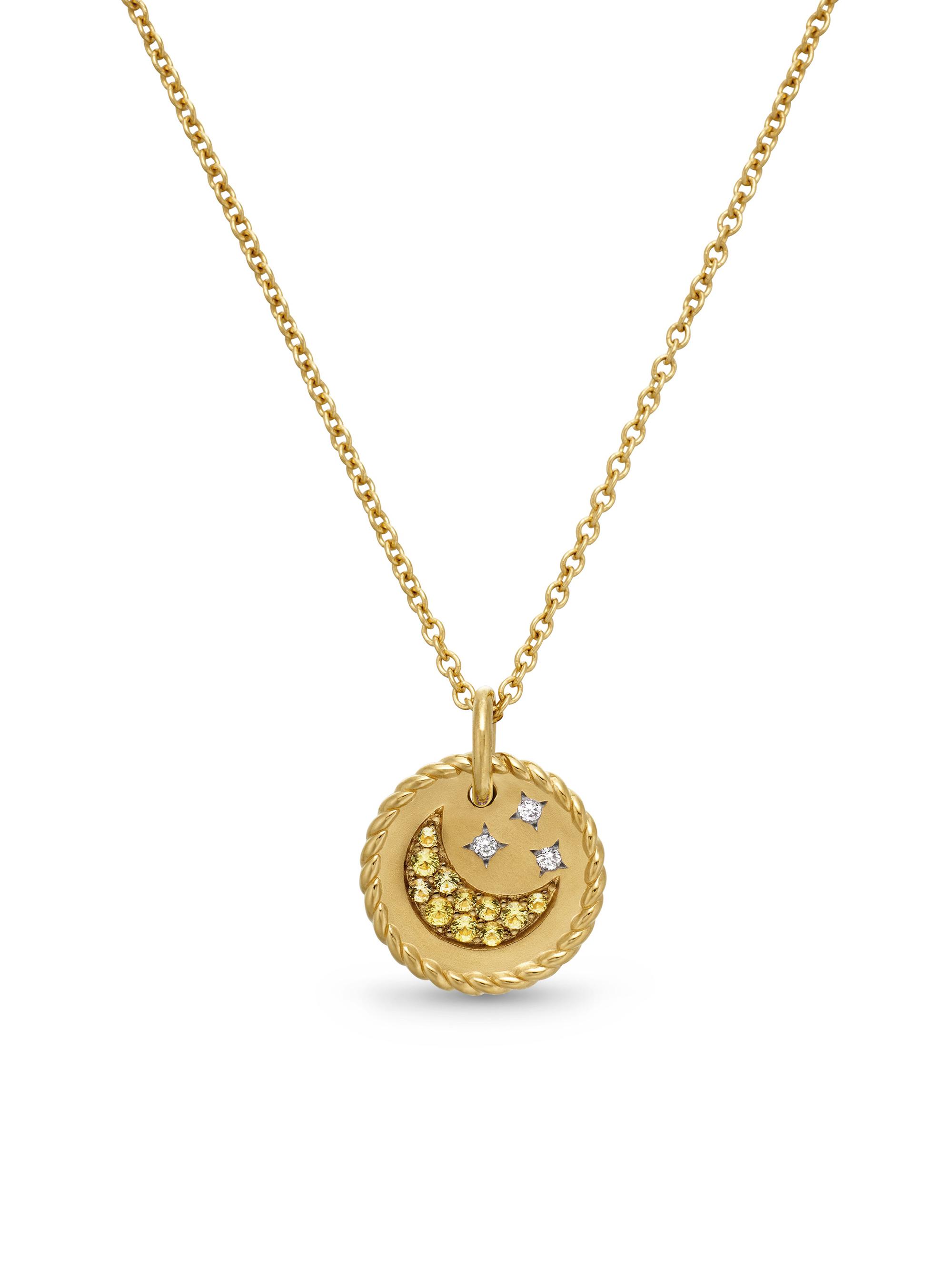 David Yurman Women's Cable Collectibles Moon and Stars Necklace in K Yellow Gold with Pavé Yellow Sapphires and Diamonds, 11mm - Yellow Sapphire