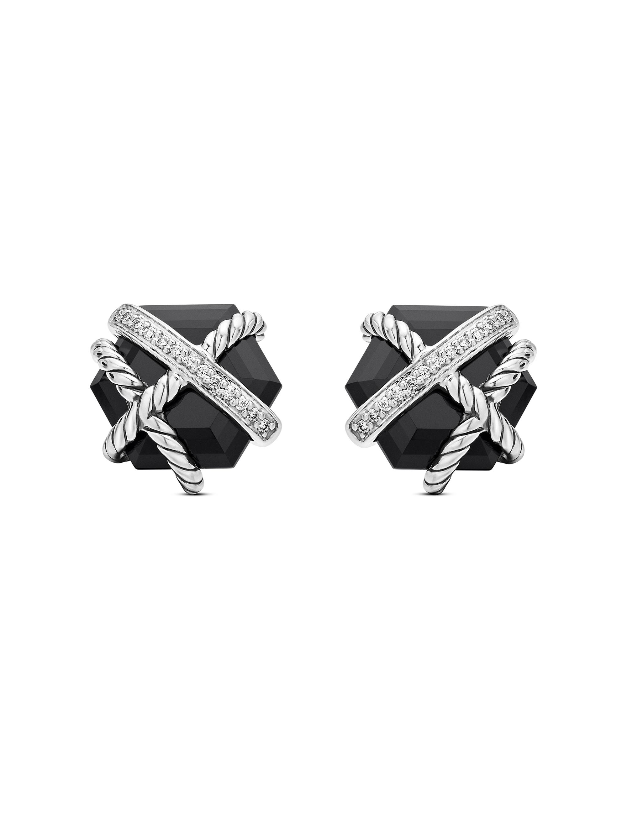 David Yurman Women's Cable Wrap Stud Earrings in Sterling Silver - Black Onyx