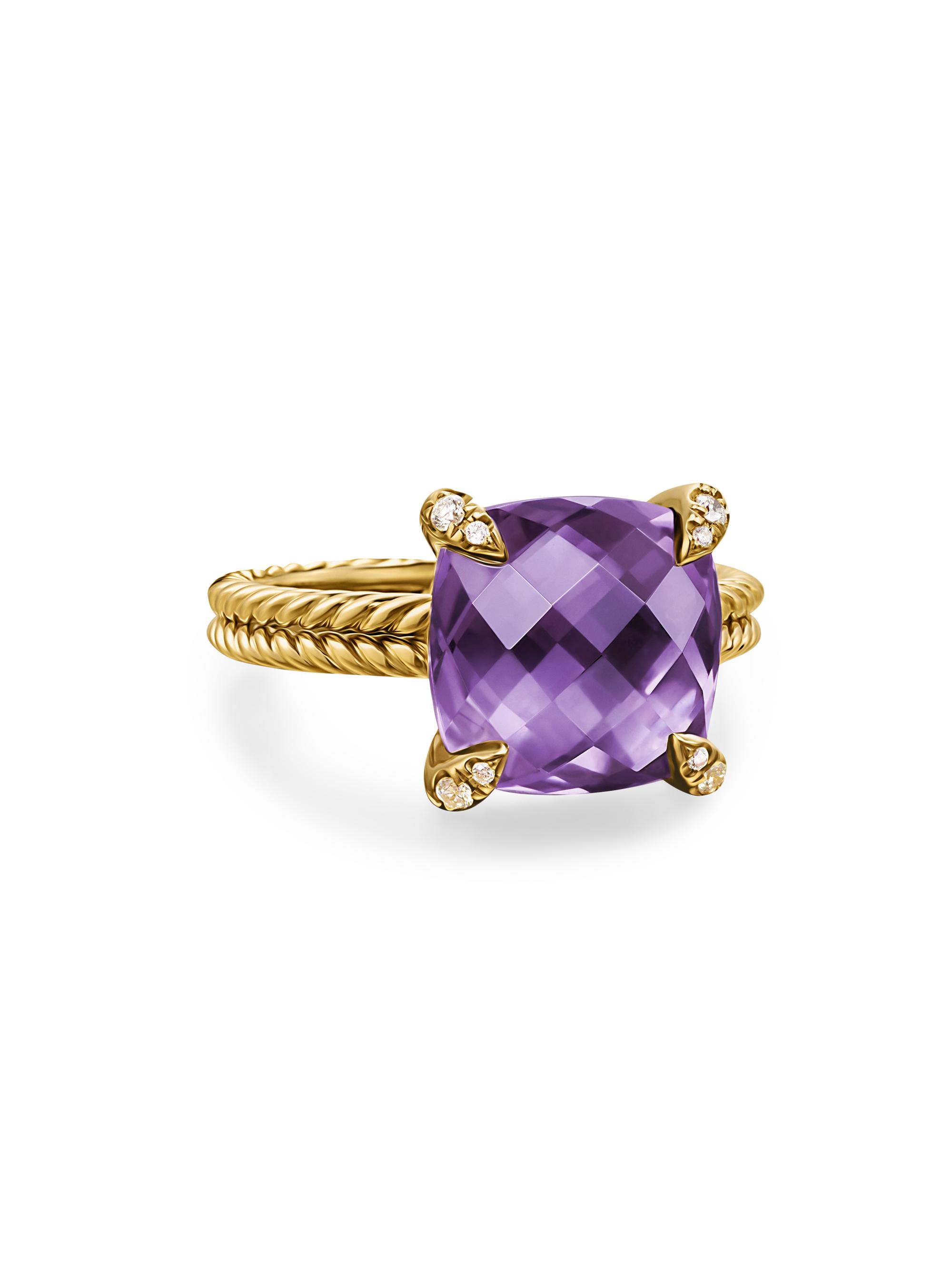 David Yurman Women's Chatelaine Ring in 18K Yellow Gold with Pavé Diamonds - Amethyst