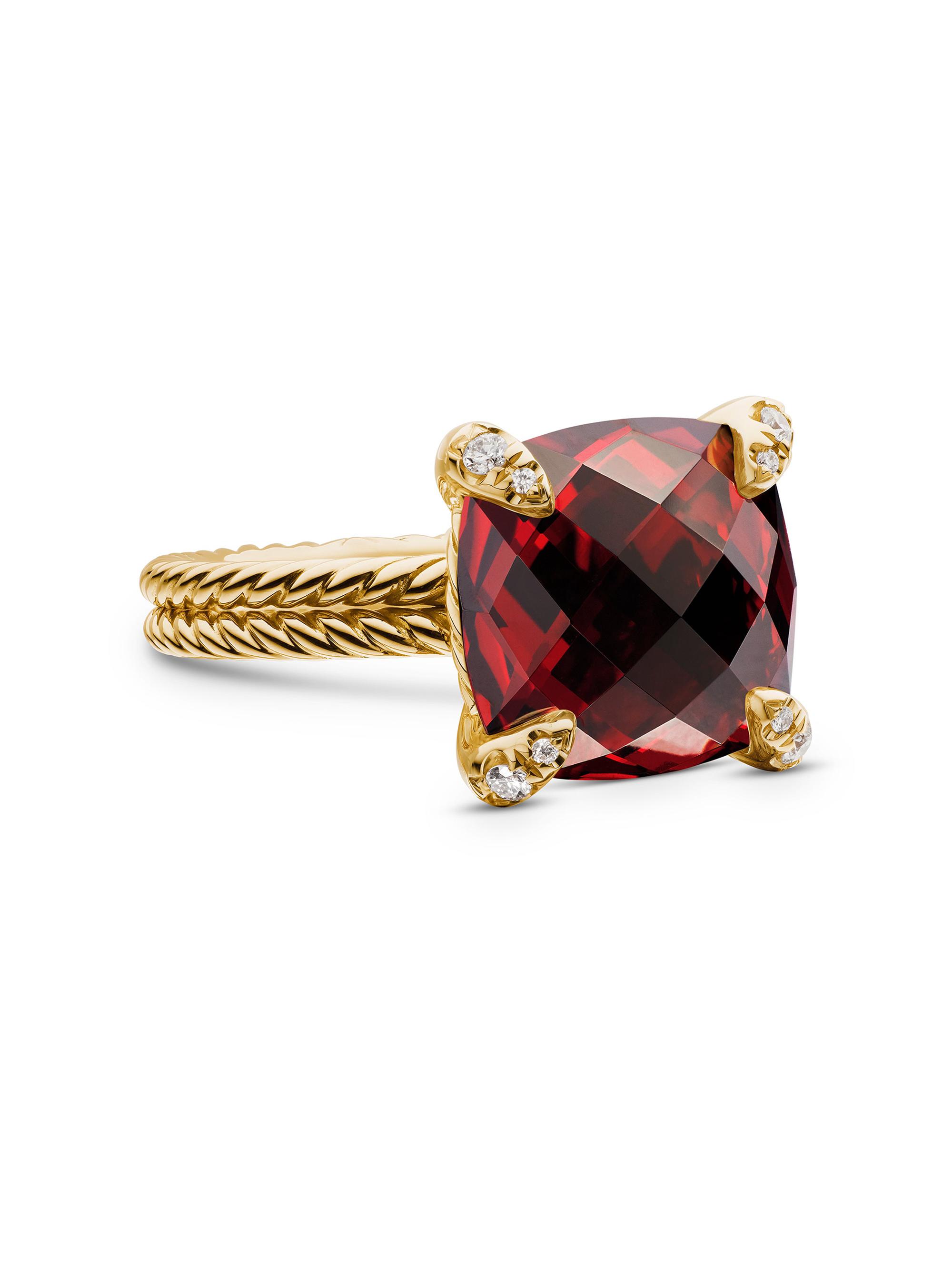 David Yurman Women's Chatelaine Ring in 18K Yellow Gold with Pavé Diamonds - Garnet