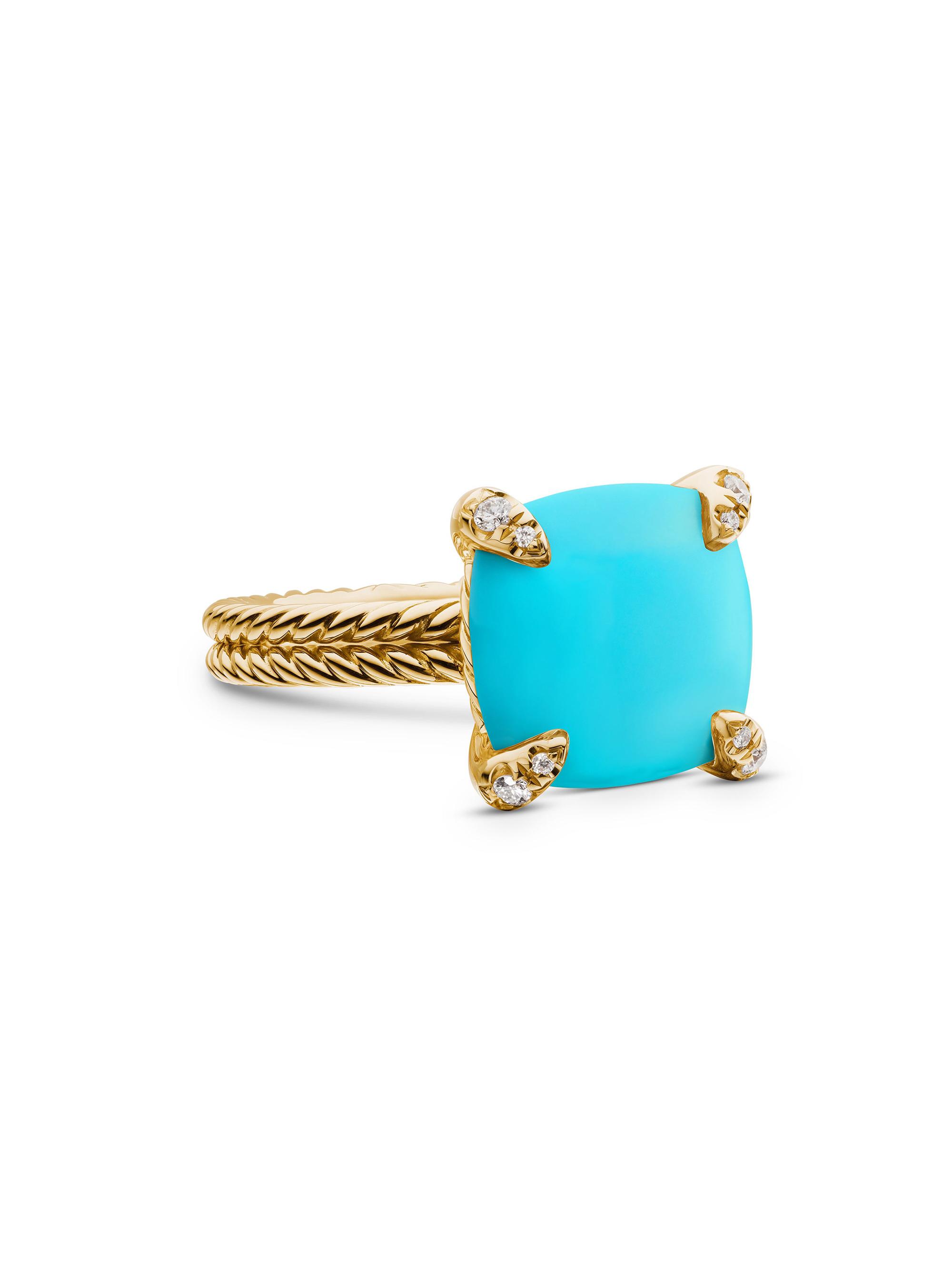 David Yurman Women's Chatelaine Ring in 18K Yellow Gold with Pavé Diamonds - Turquoise