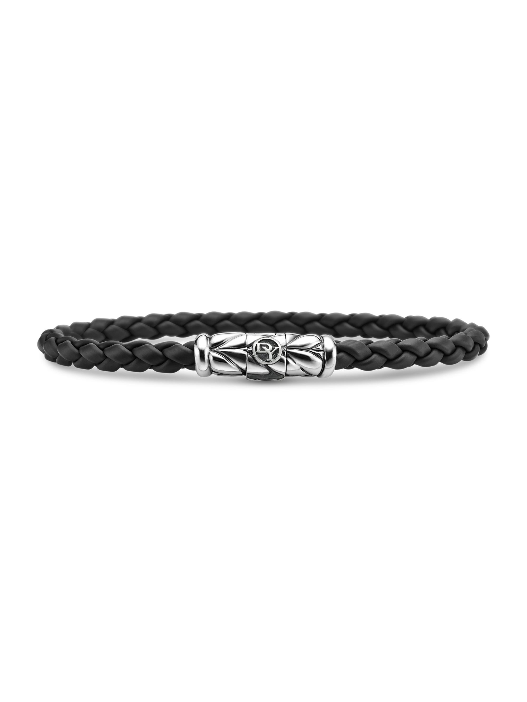 David Yurman Men's Chevron Woven Bracelet in Black Rubber and Sterling Silver, 6mm - Black