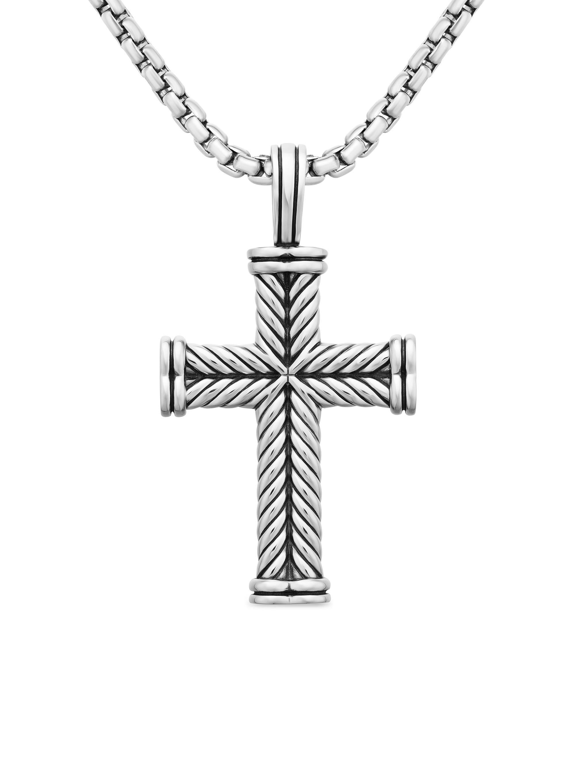 David Yurman Men's Chevron Cross Pendant in Sterling Silver, 33mm - Silver